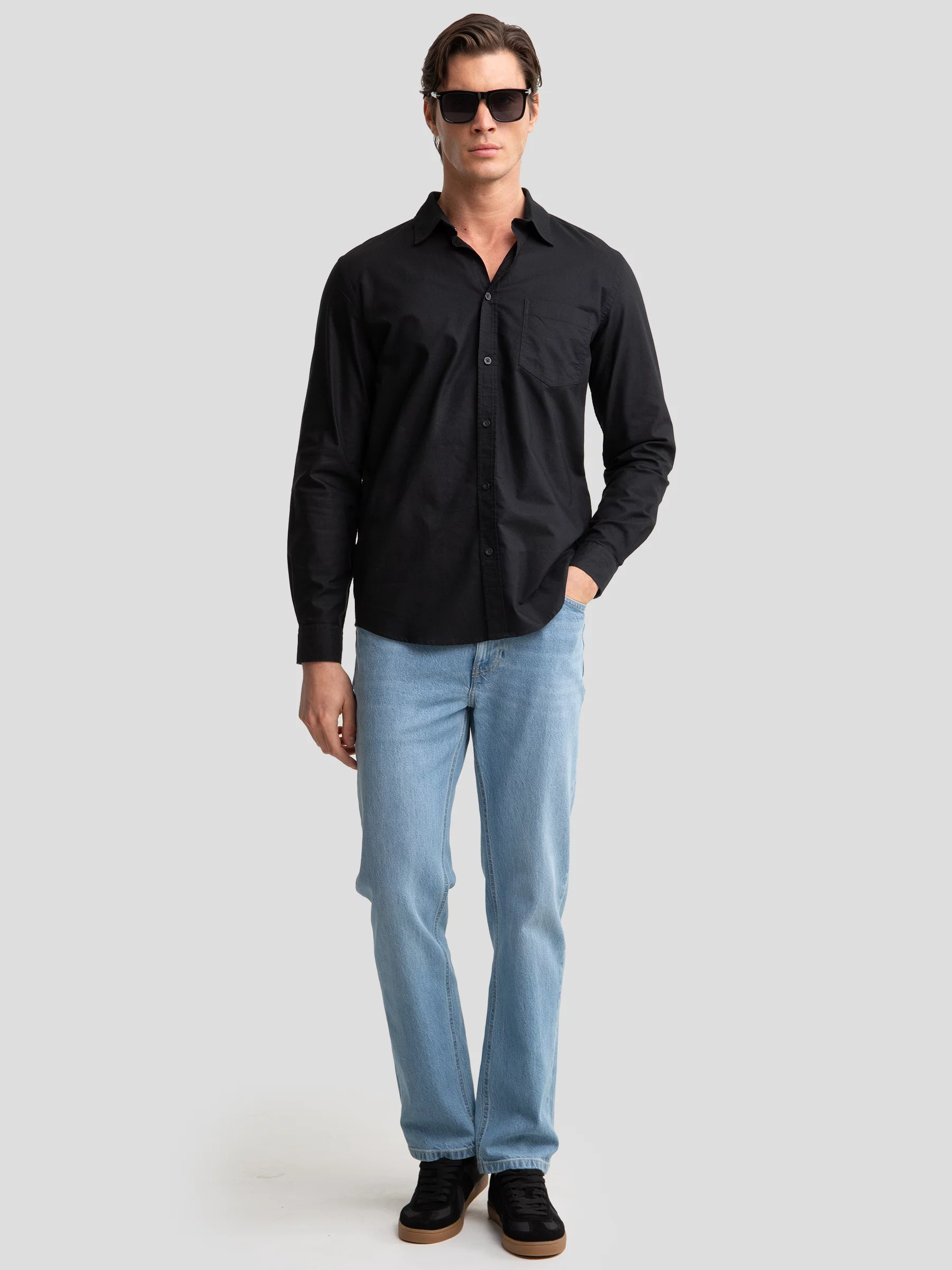 Koszula męska z tkaniny typu oxford czarna Trixi 906