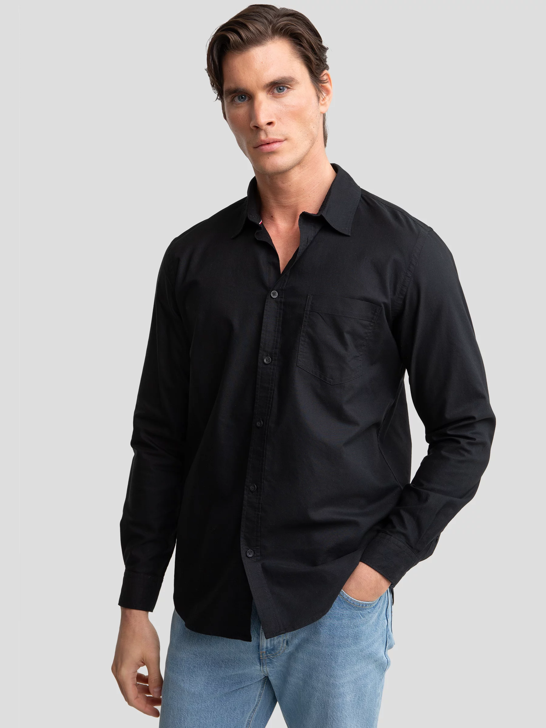 Koszula męska z tkaniny typu oxford czarna Trixi 906