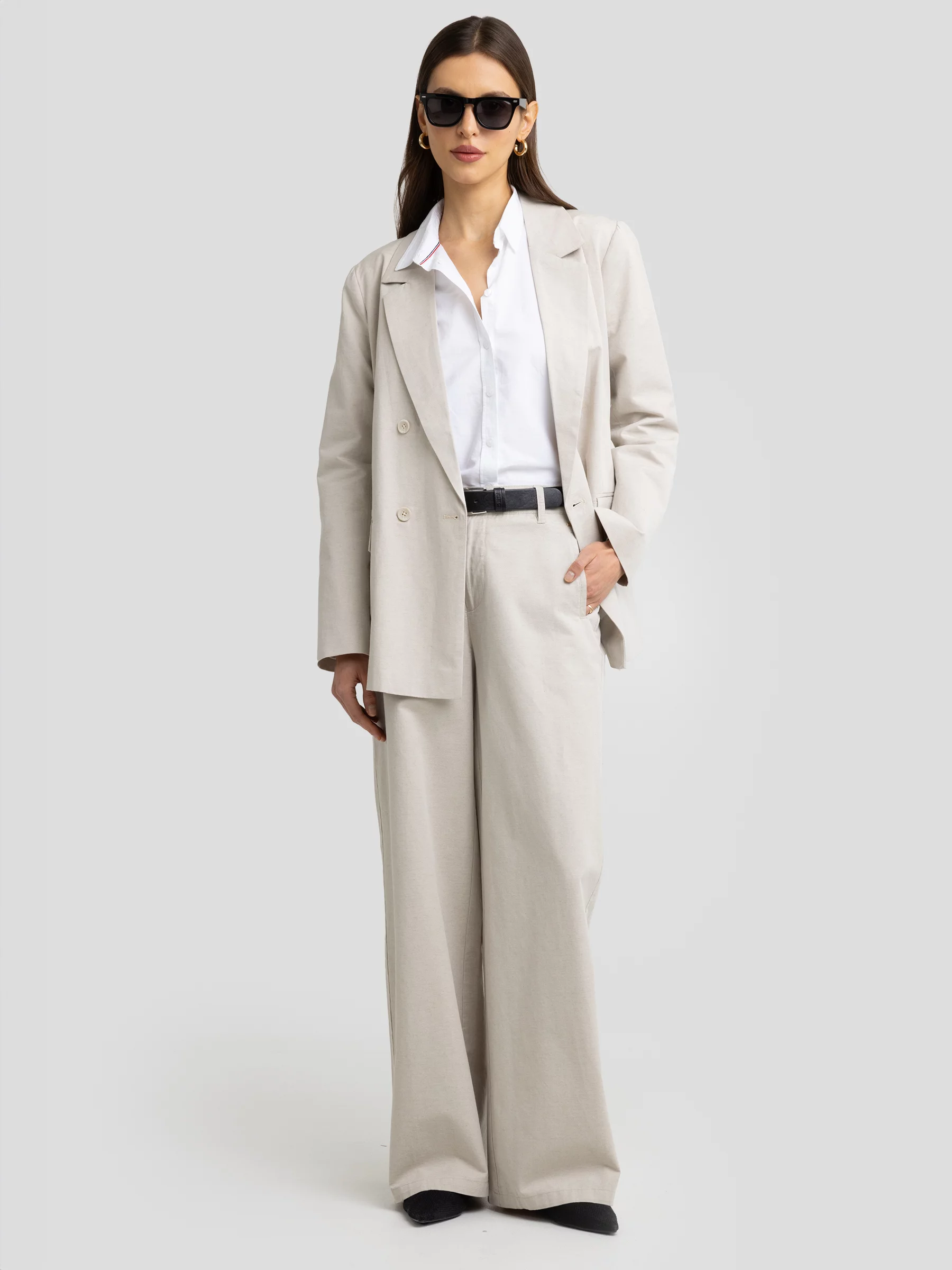 Spodnie damskie wide z dodatkiem lnu beżowe Maryliana 800