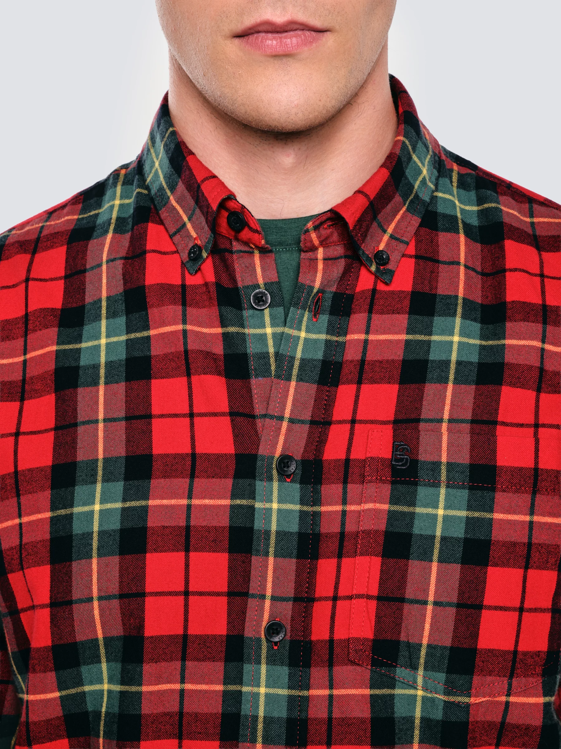 Koszula męska w kratę czerwona Sensitewo 603