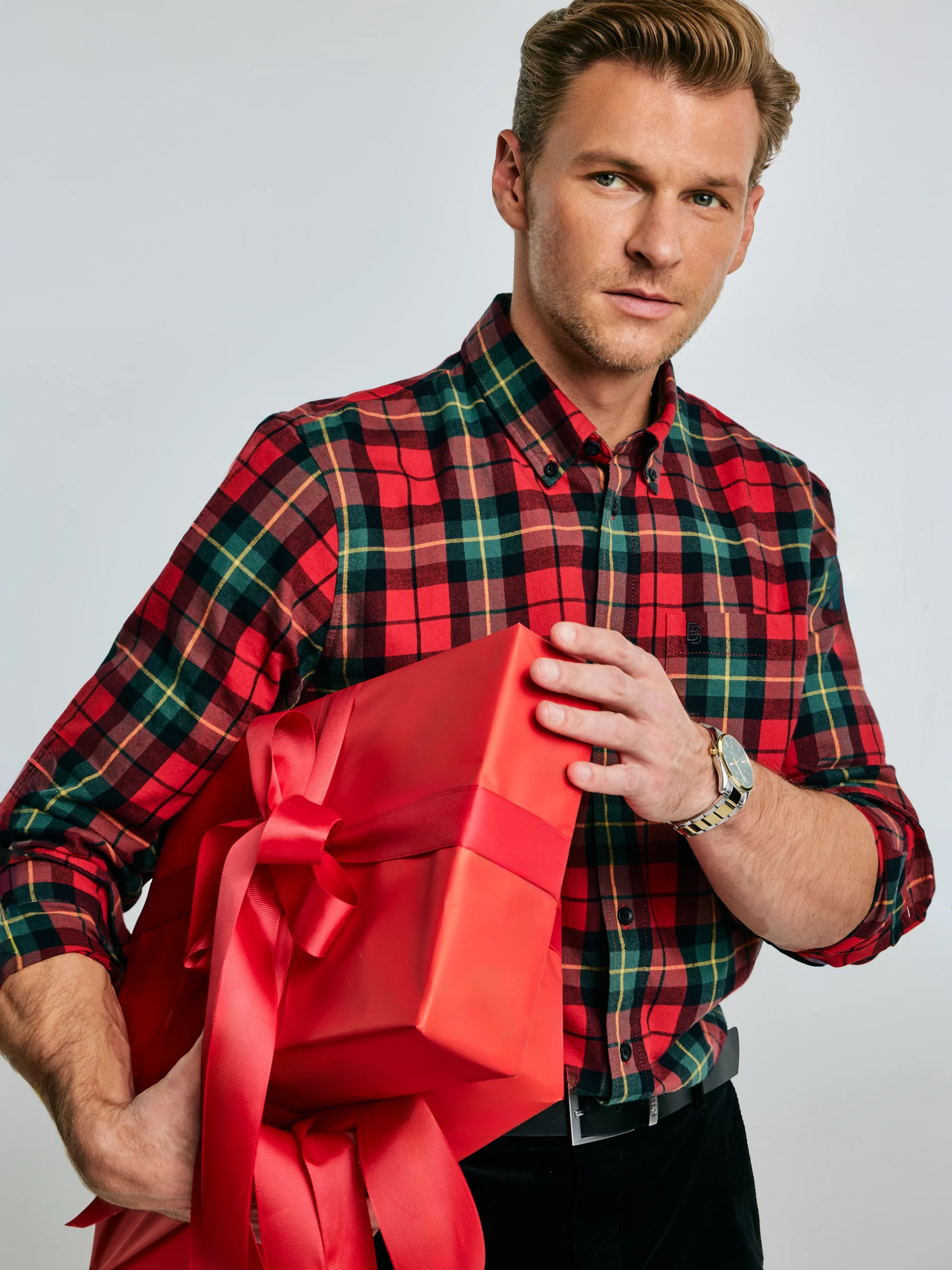 Koszula męska w kratę czerwona Sensitewo 603