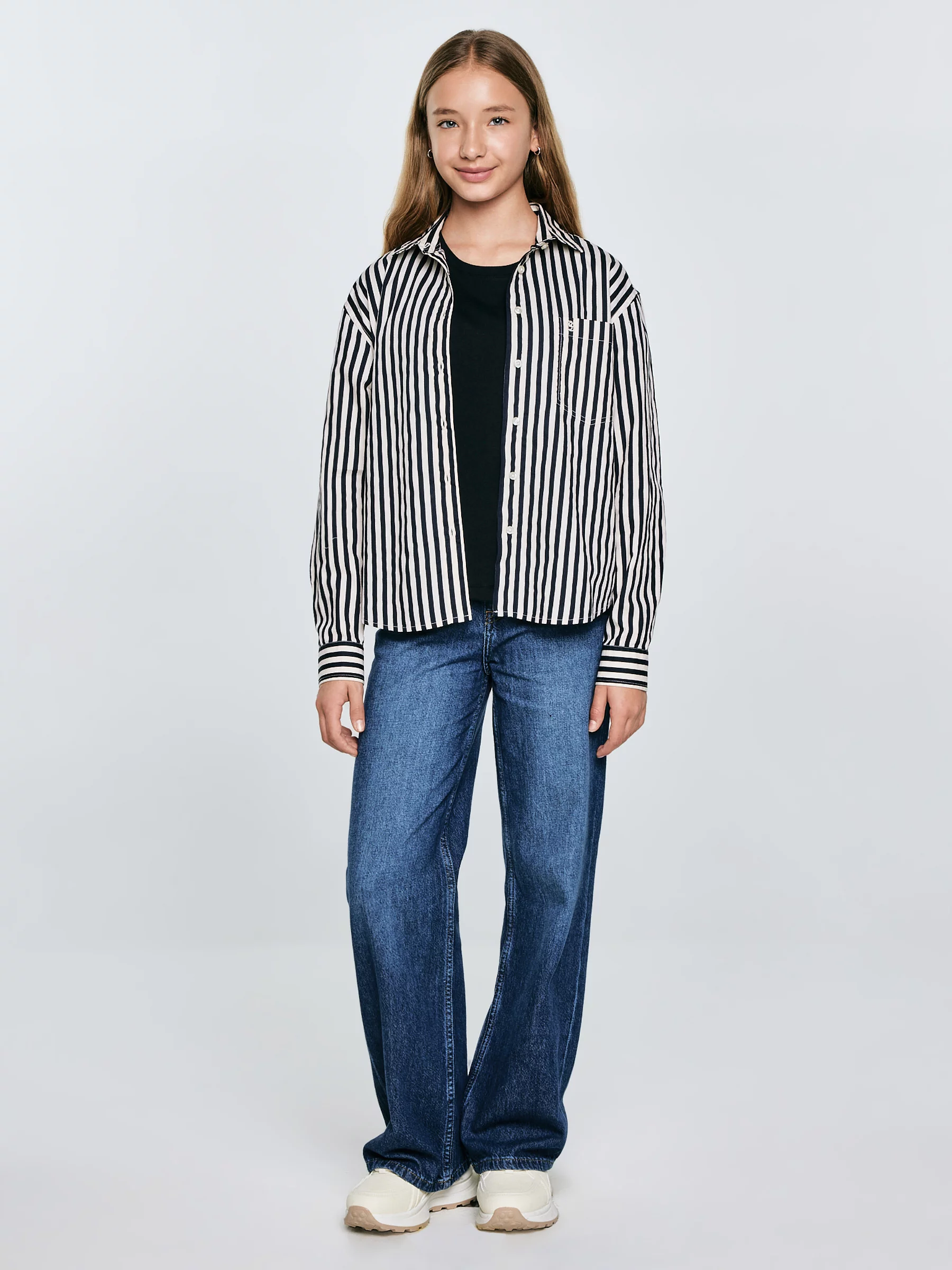 Koszula dziewczęca w paski biało-granatowe Benti 403