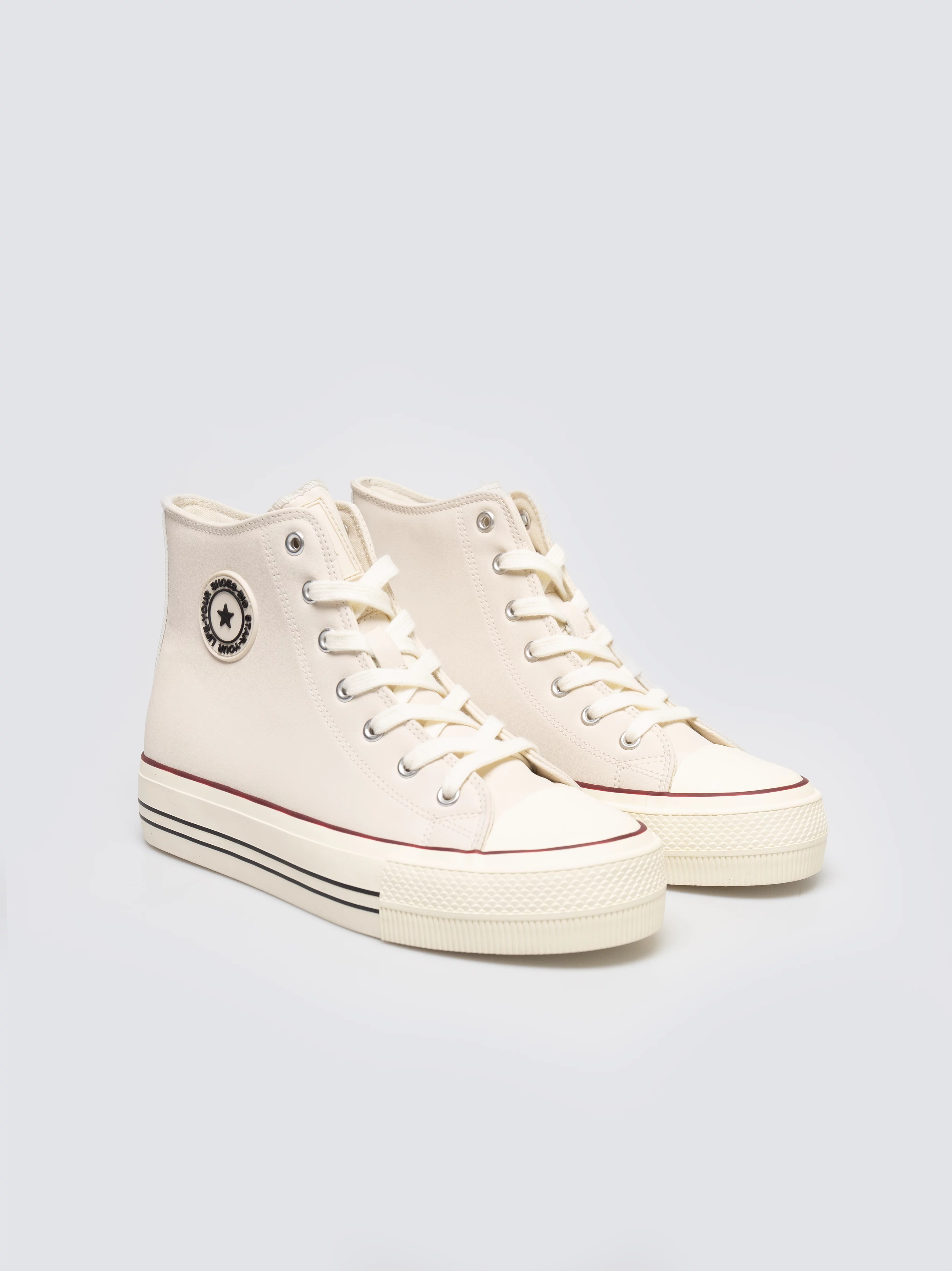 Trampki damskie wysokie ze skóry ekologicznej beżowe SS274293 801