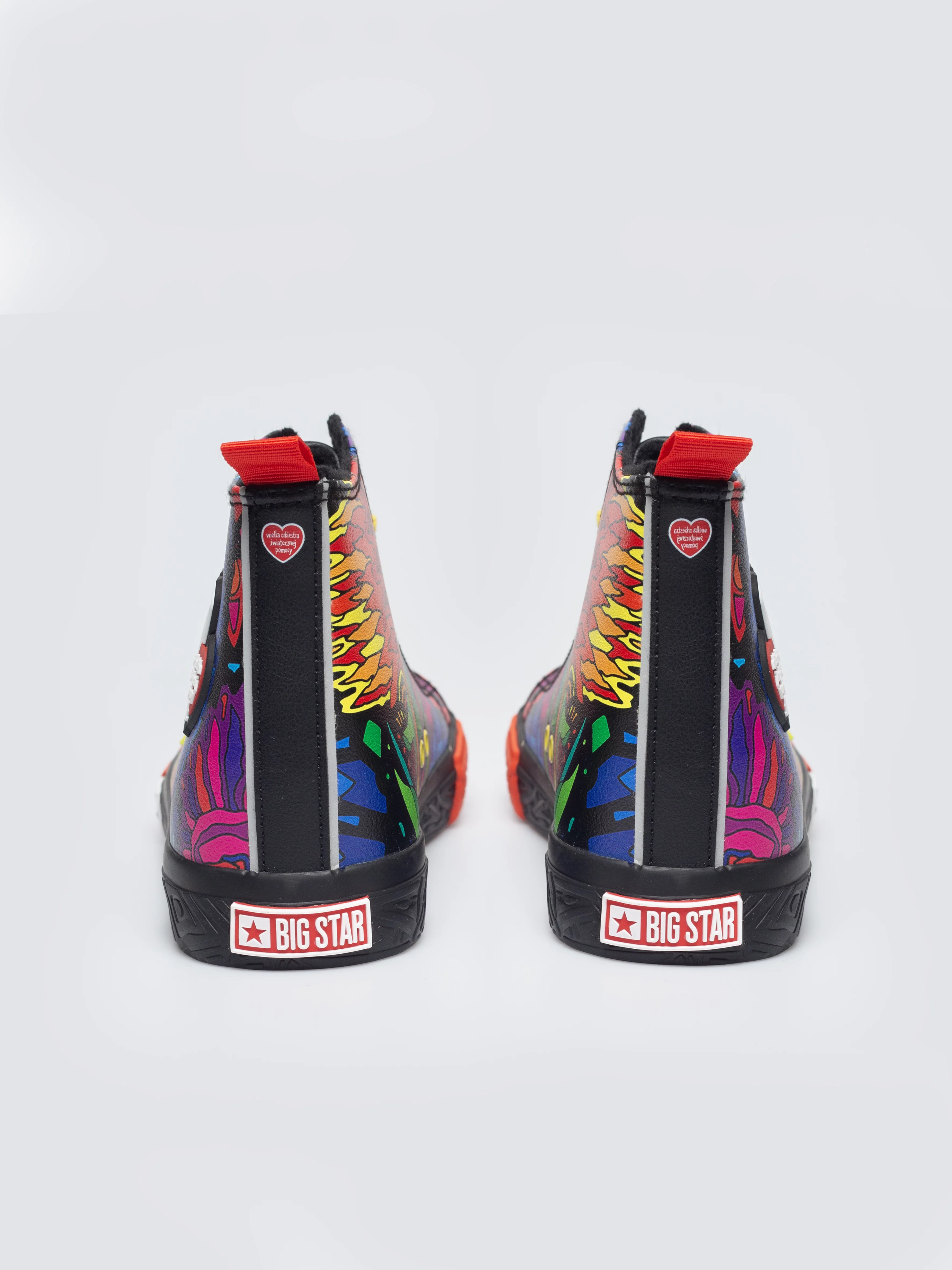 Trampki wysokie ze skóry ekologicznej z nadrukiem WOśP czarne TT174402 906