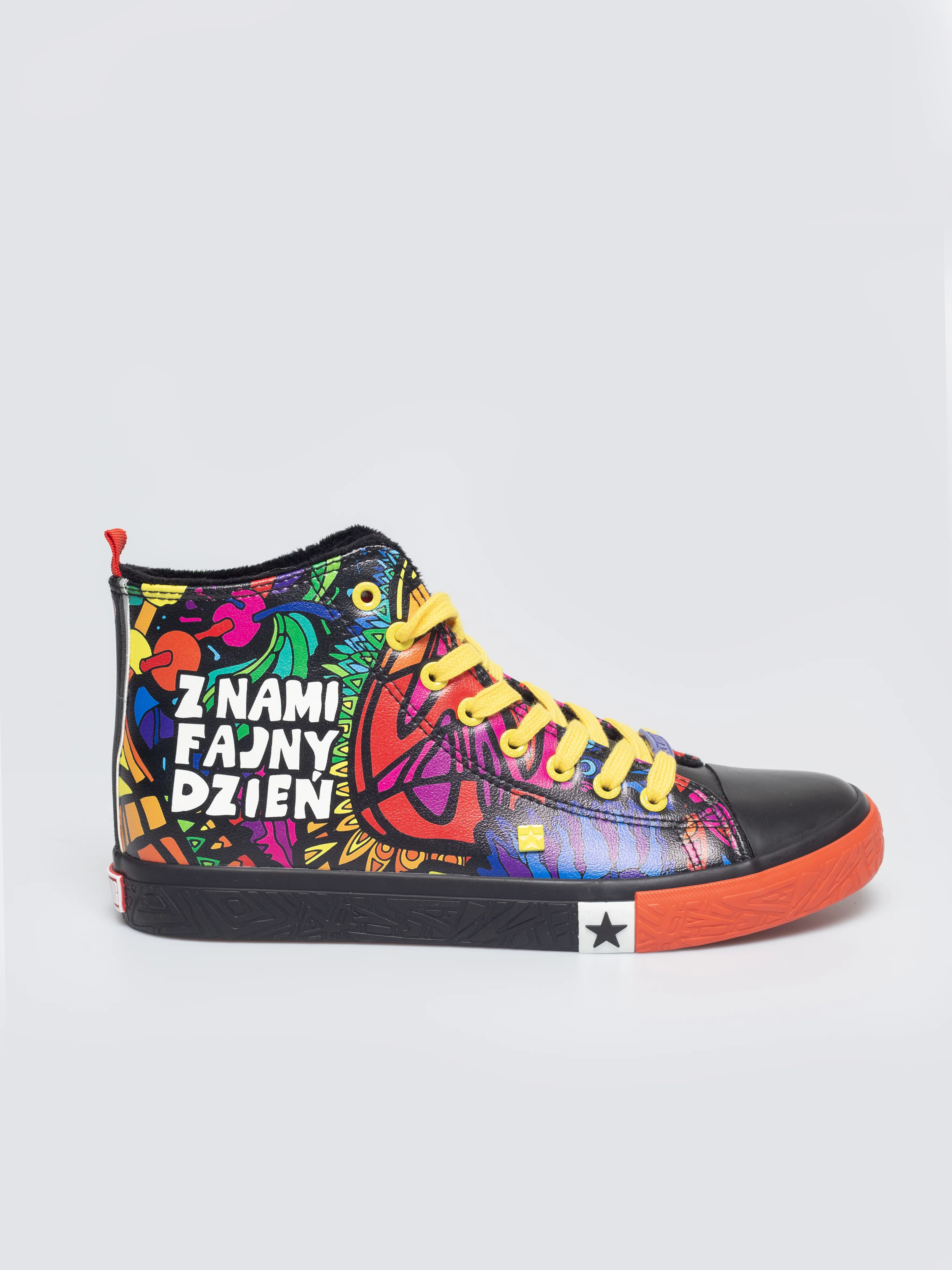 Trampki wysokie ze skóry ekologicznej z nadrukiem WOśP czarne TT174402 906