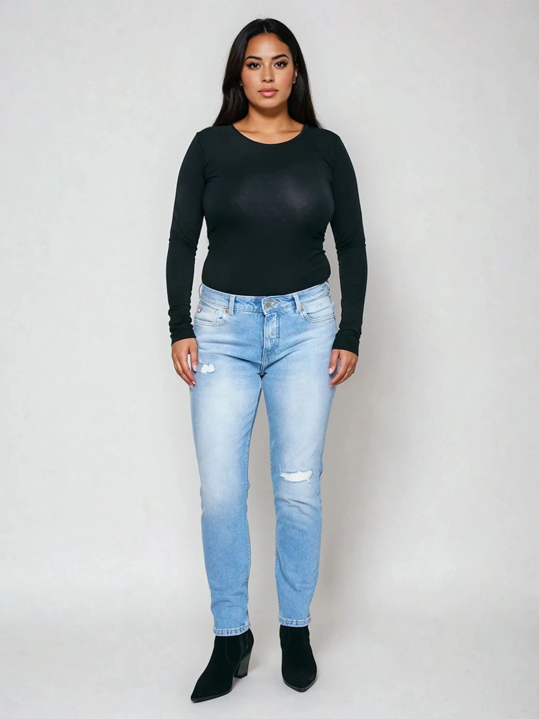 Jeansy damskie z podszytymi dziurami niebieskie Maggie 233