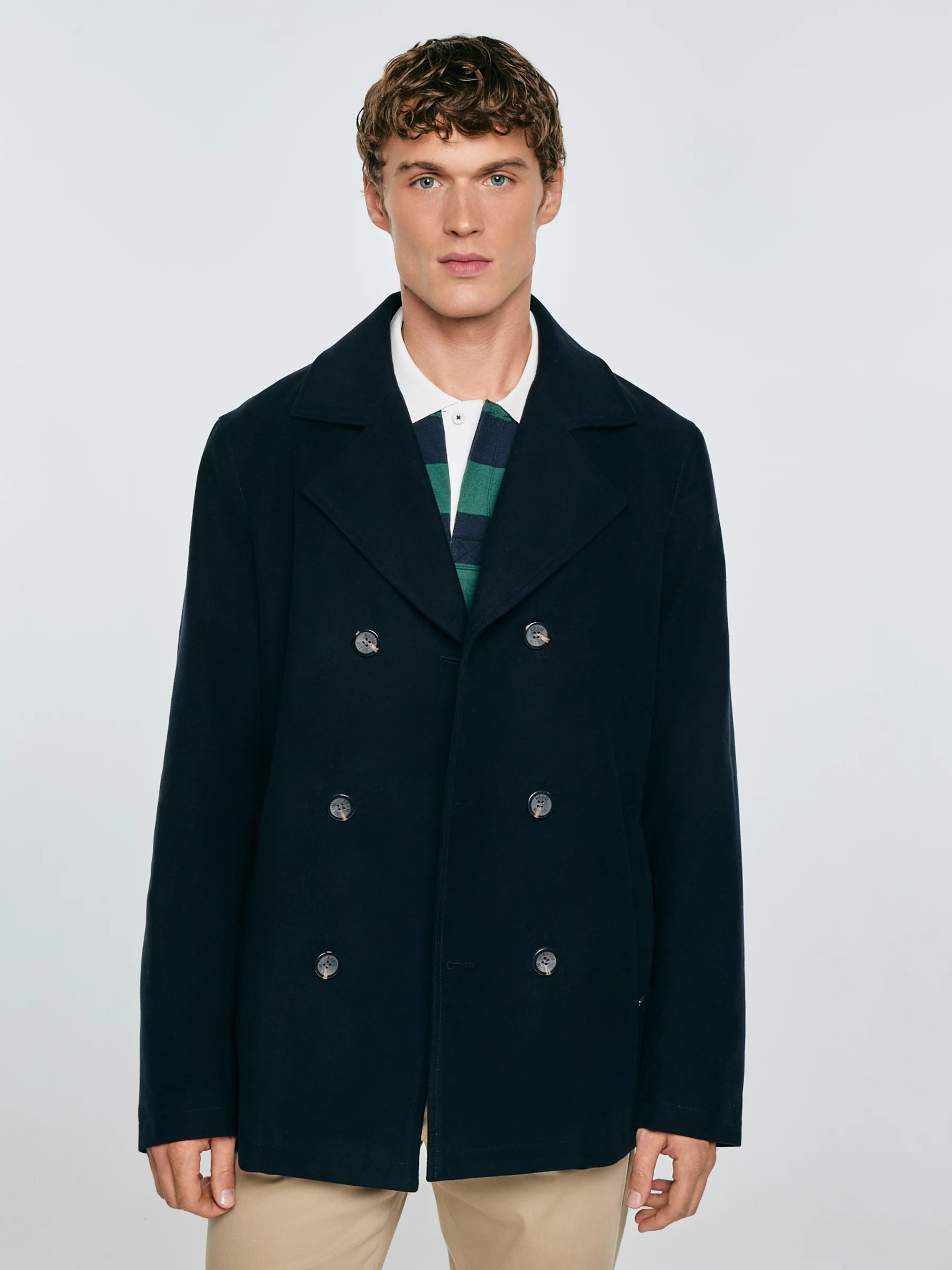 Płaszcz męski dwurzędowy typu bosmanka granatowy Komplit 404