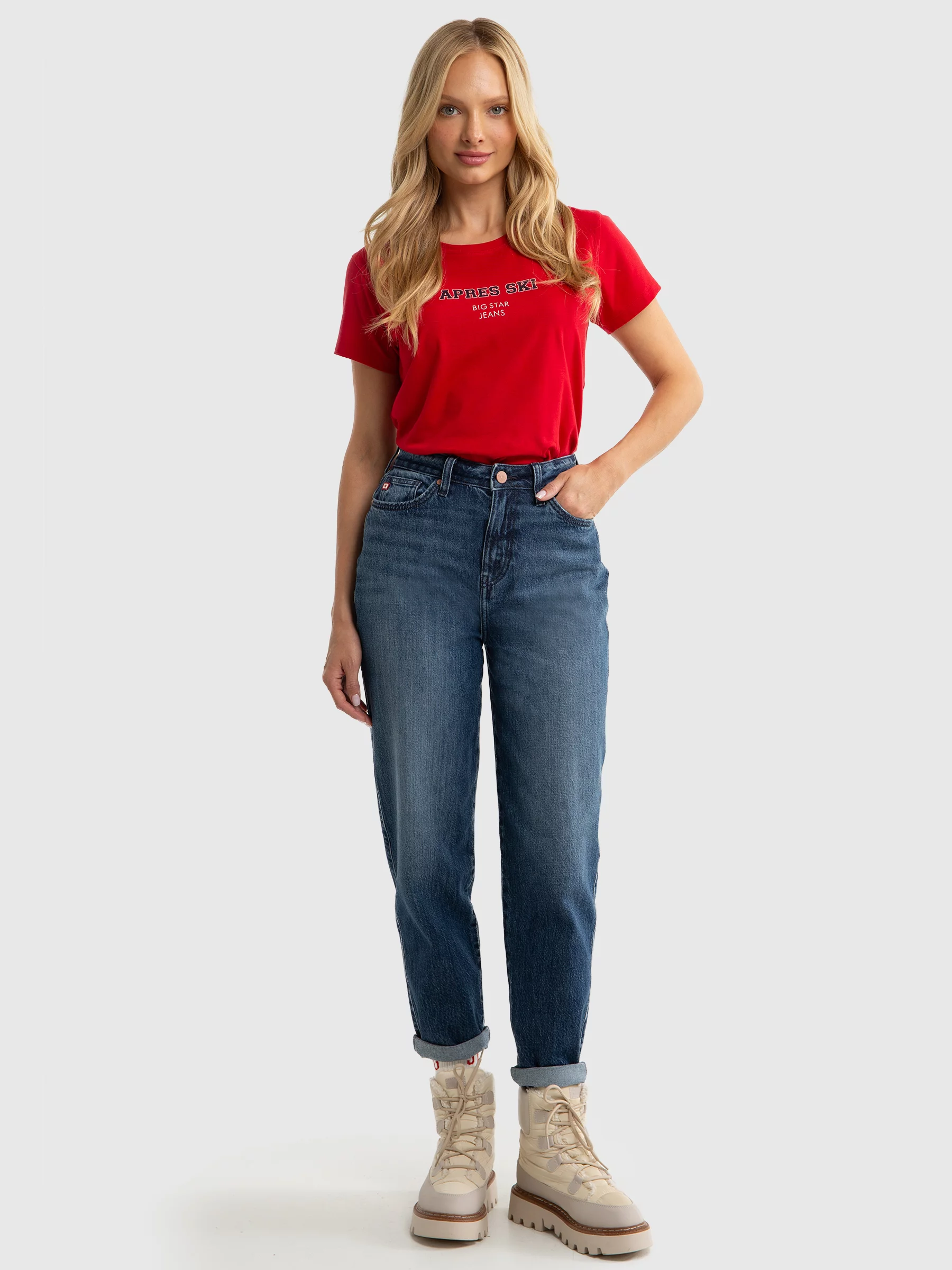 Jeansy damskie mom jeans z kolekcji Authentic granatowe Silla 515