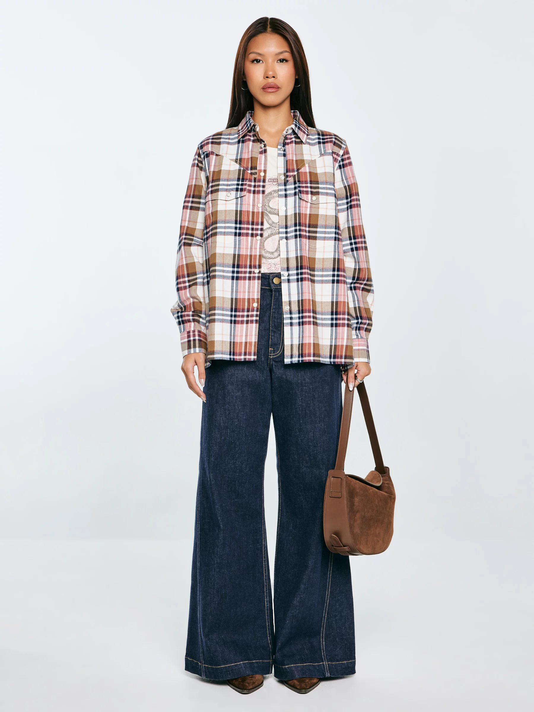 Koszula damska flanelowa w kratę z kolekcji Authentic różowa Nonu 000