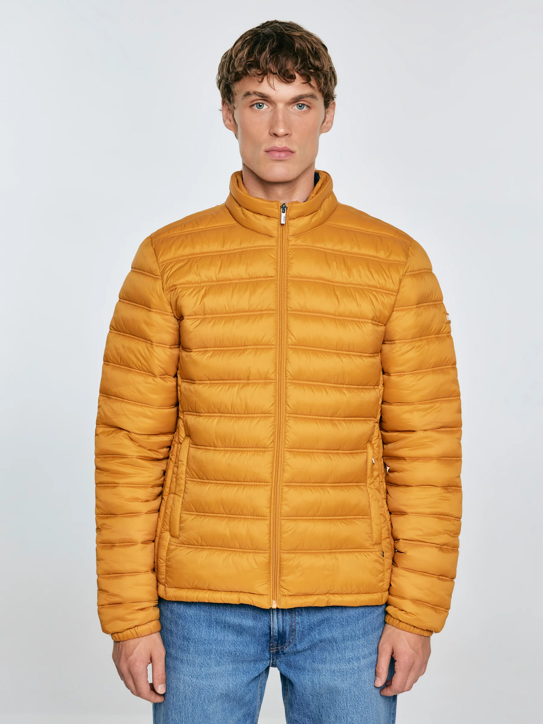 Kurtka męska pikowana z kapturem żółta Acarf 202