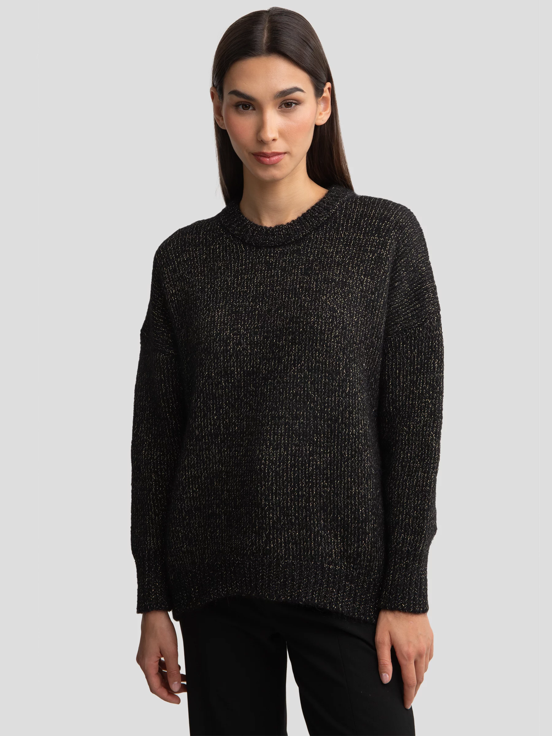 Sweter damski oversize z dodatkiem wełny czarny Mayamessa 906