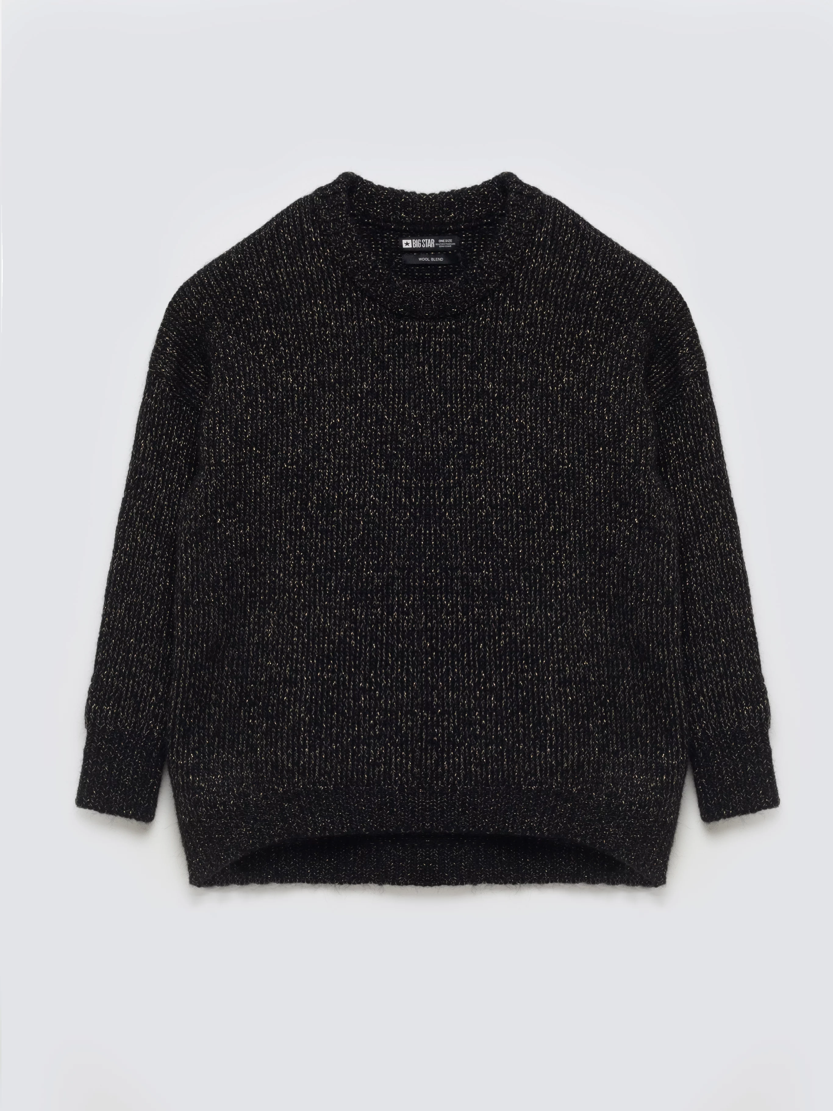 Sweter damski oversize z dodatkiem wełny czarny Mayamessa 906