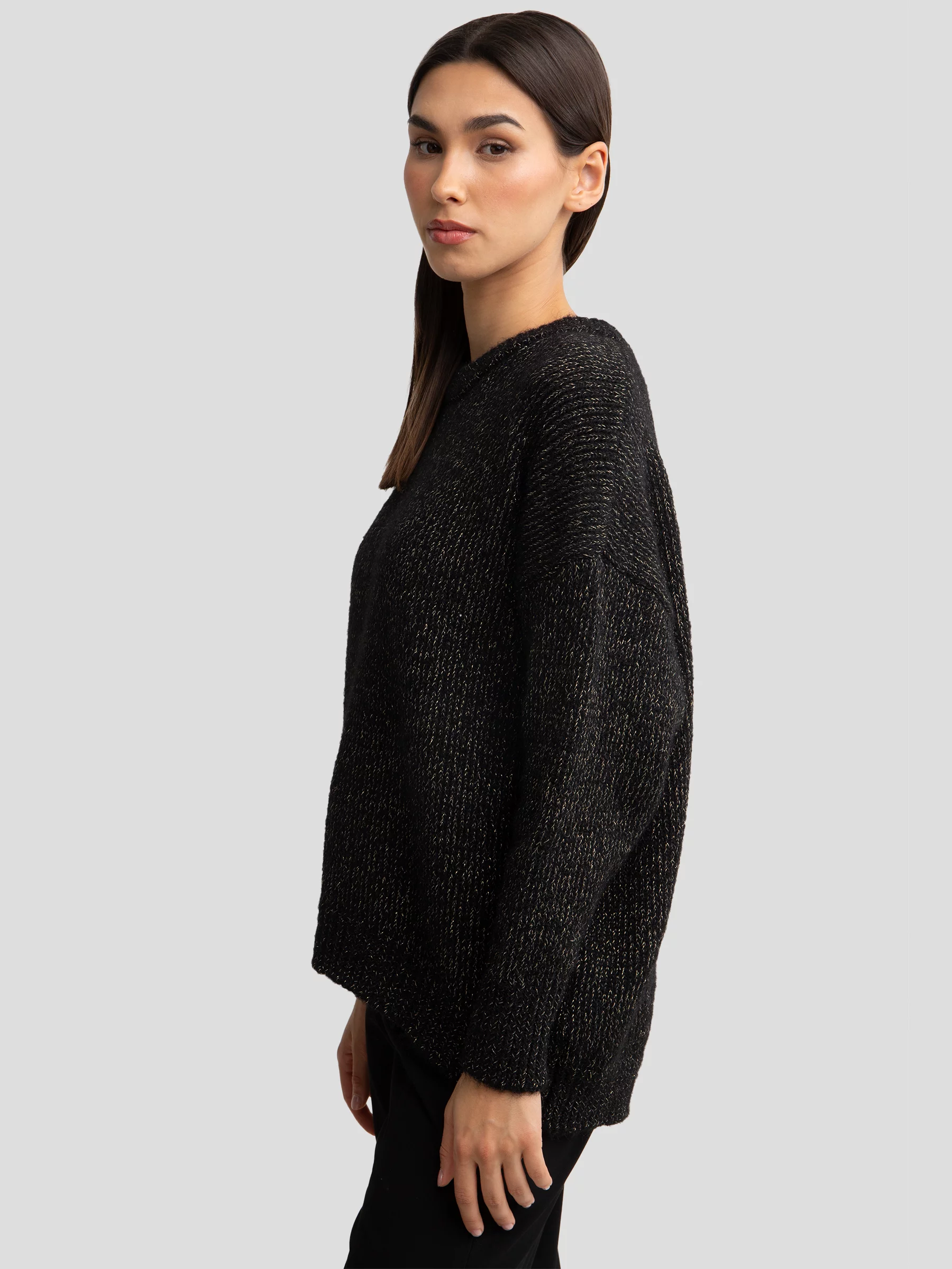 Sweter damski oversize z dodatkiem wełny czarny Mayamessa 906