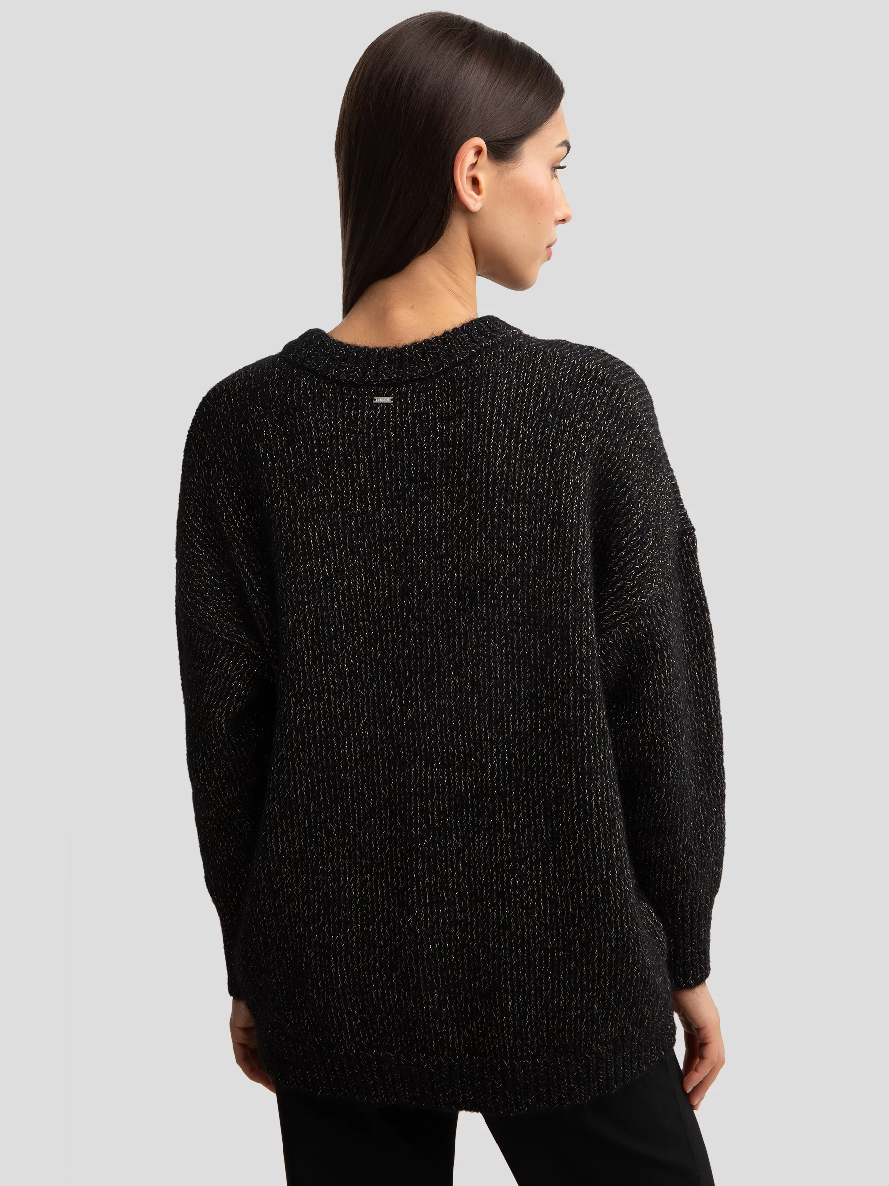 Sweter damski oversize z dodatkiem wełny czarny Mayamessa 906