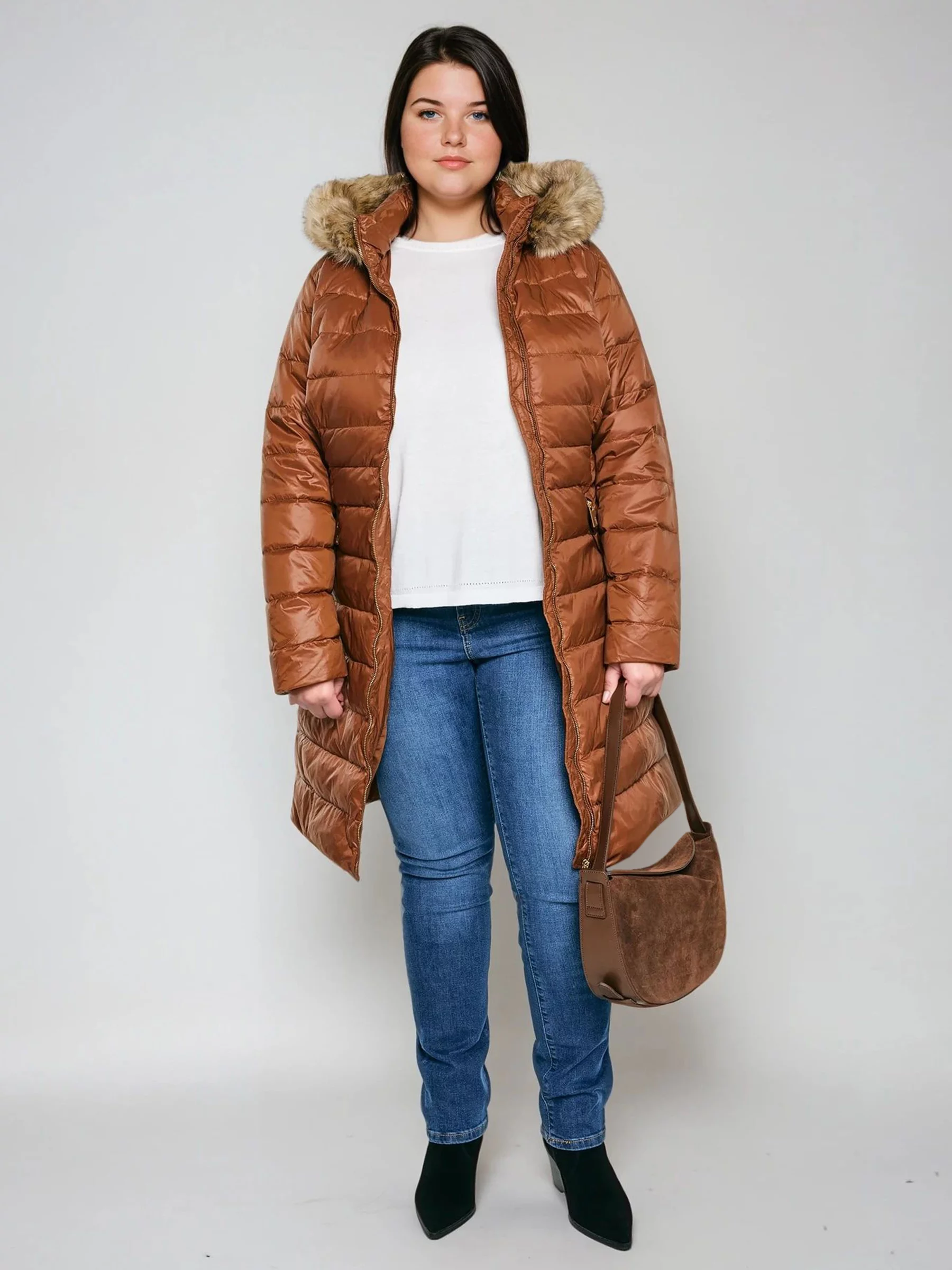 Płaszcz damski puchowy pikowany brązowy Rosabel 804
