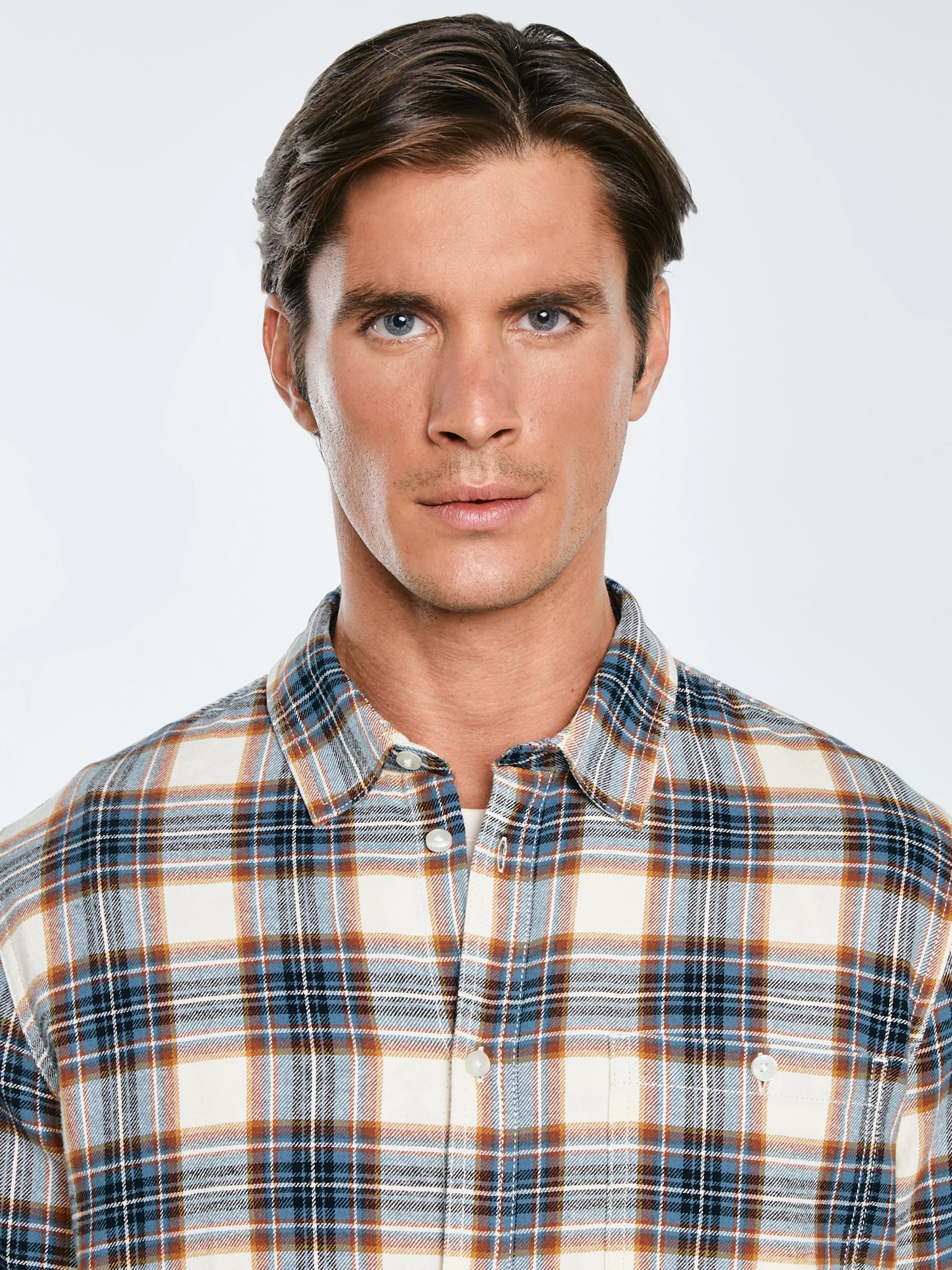 Koszula męska flanelowa w kratę niebieska Flaneno 401