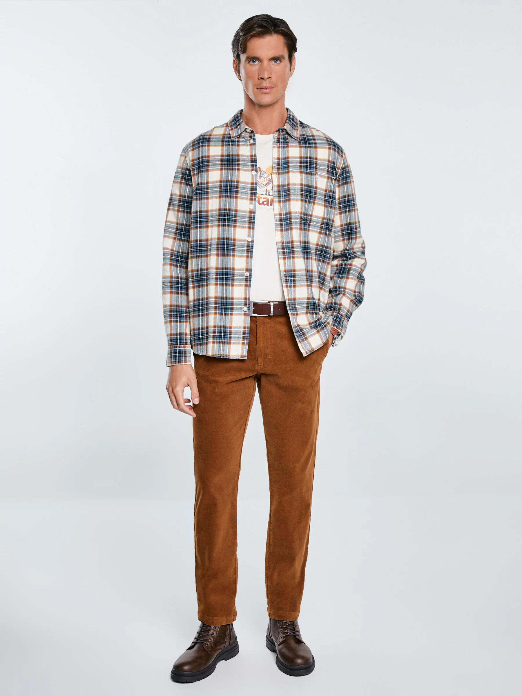 Koszula męska flanelowa w kratę niebieska Flaneno 401