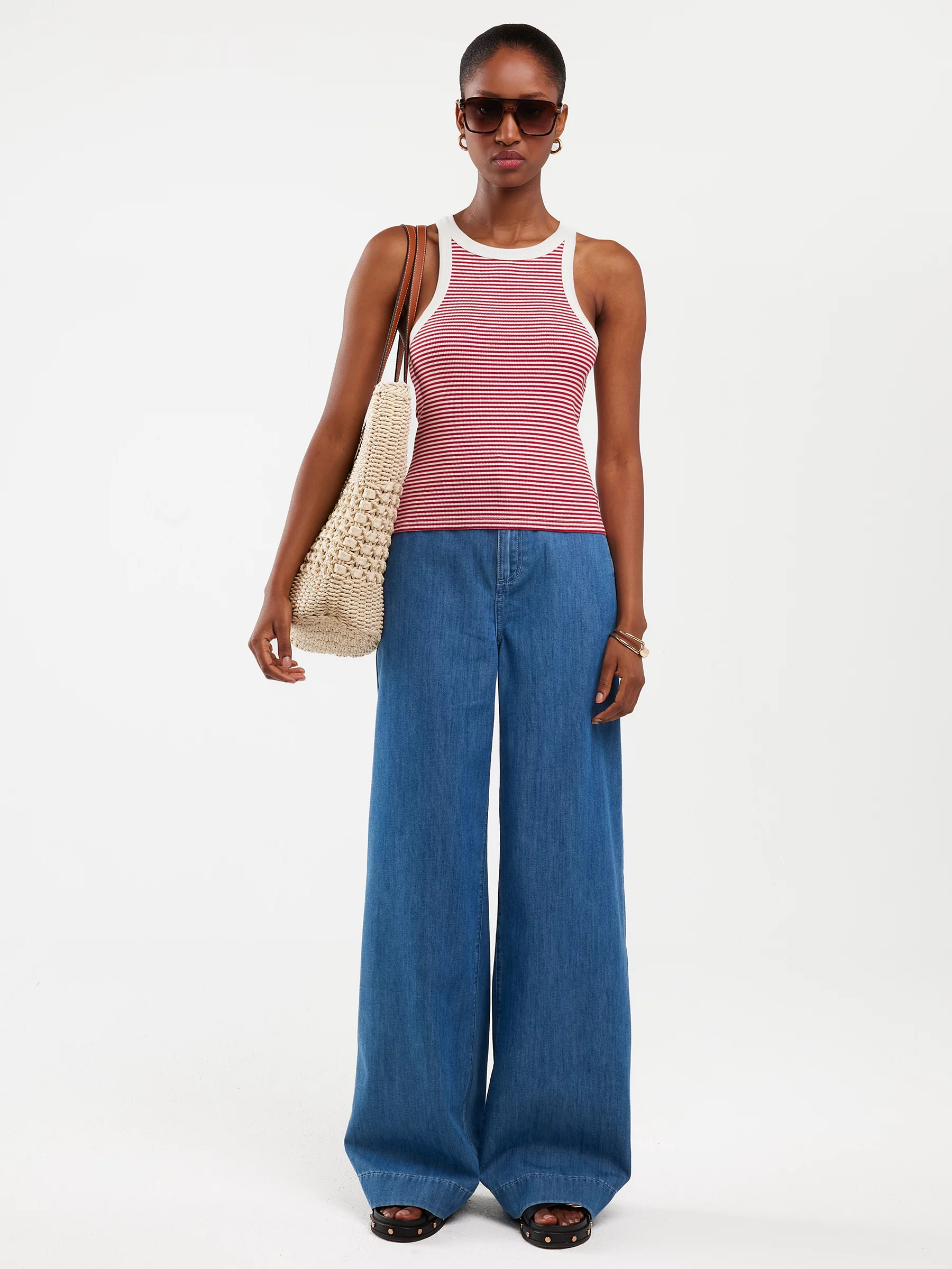 Koszulka damska na ramiączkach w prążek biało-czerwona Livia 603