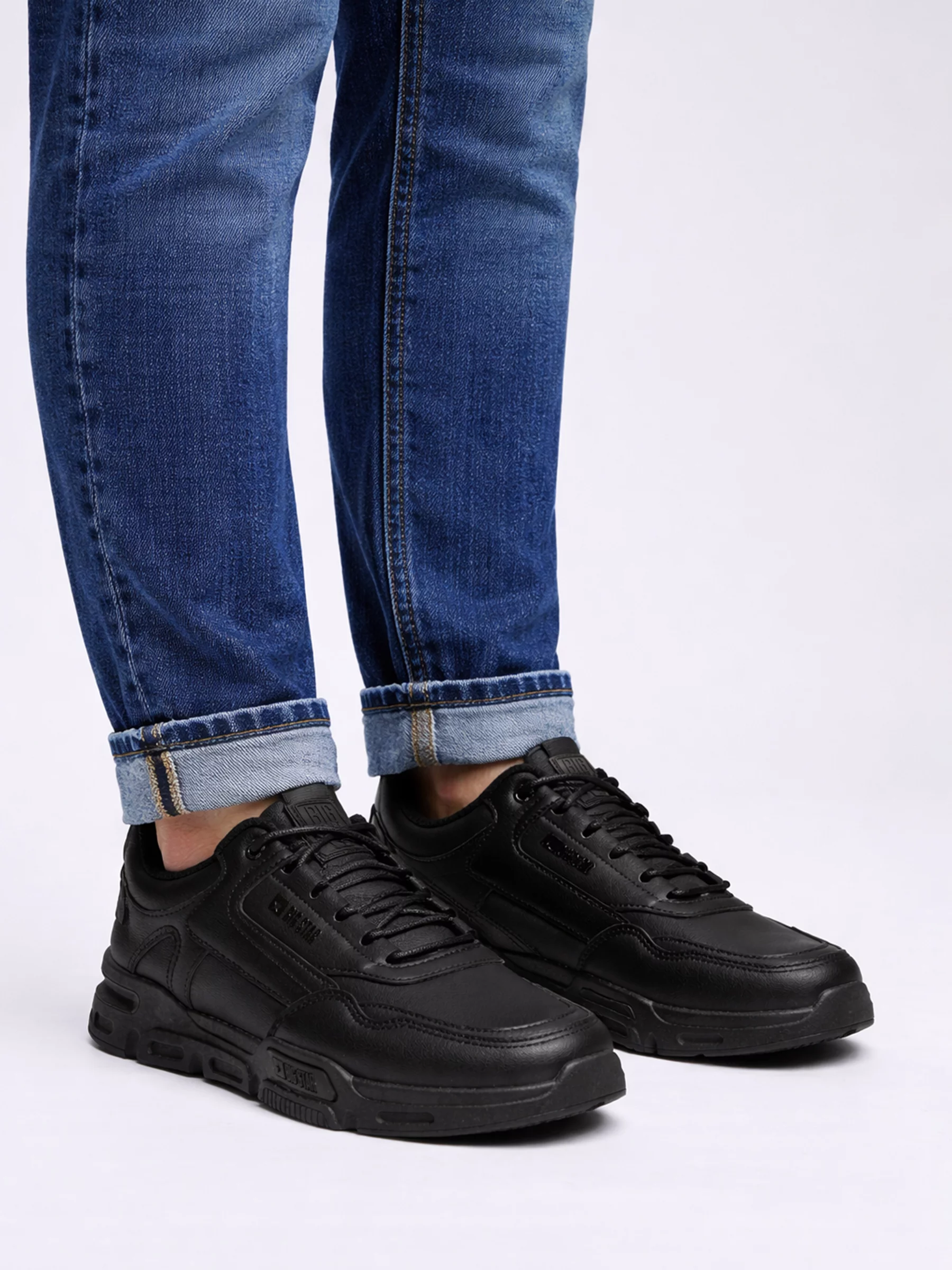 Sneakersy męskie ze skóry ekologicznej czarne OO174584 906