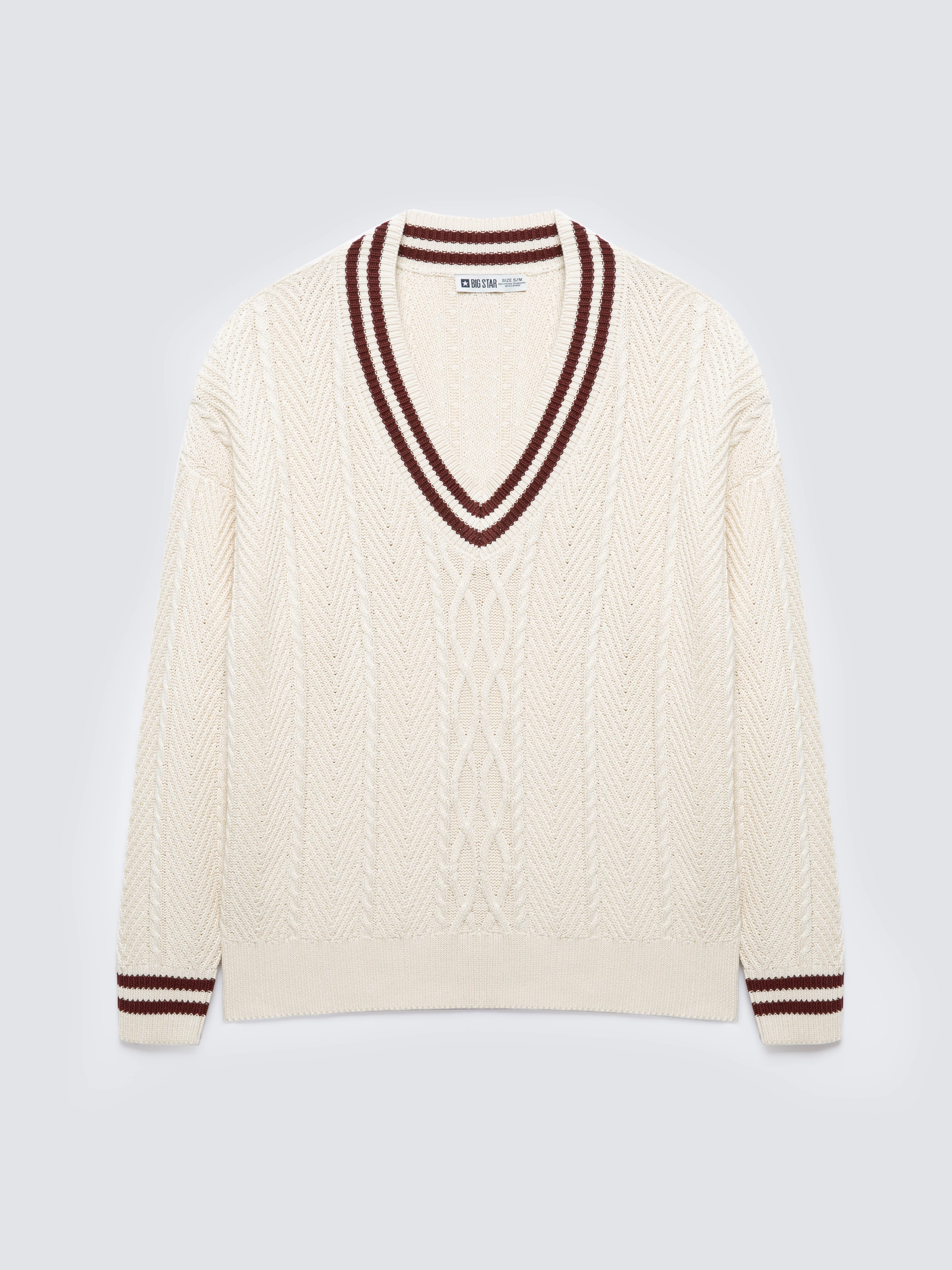 Sweter damski z wiskozy z dekoltem v-neck kremowy Cyntylia 102