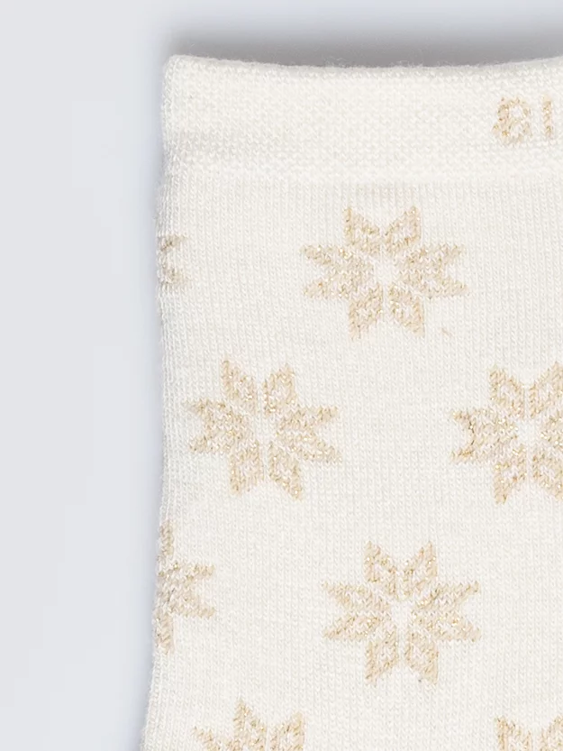 Skarpety damskie długie w metaliczne gwiazdki białe Luria 100