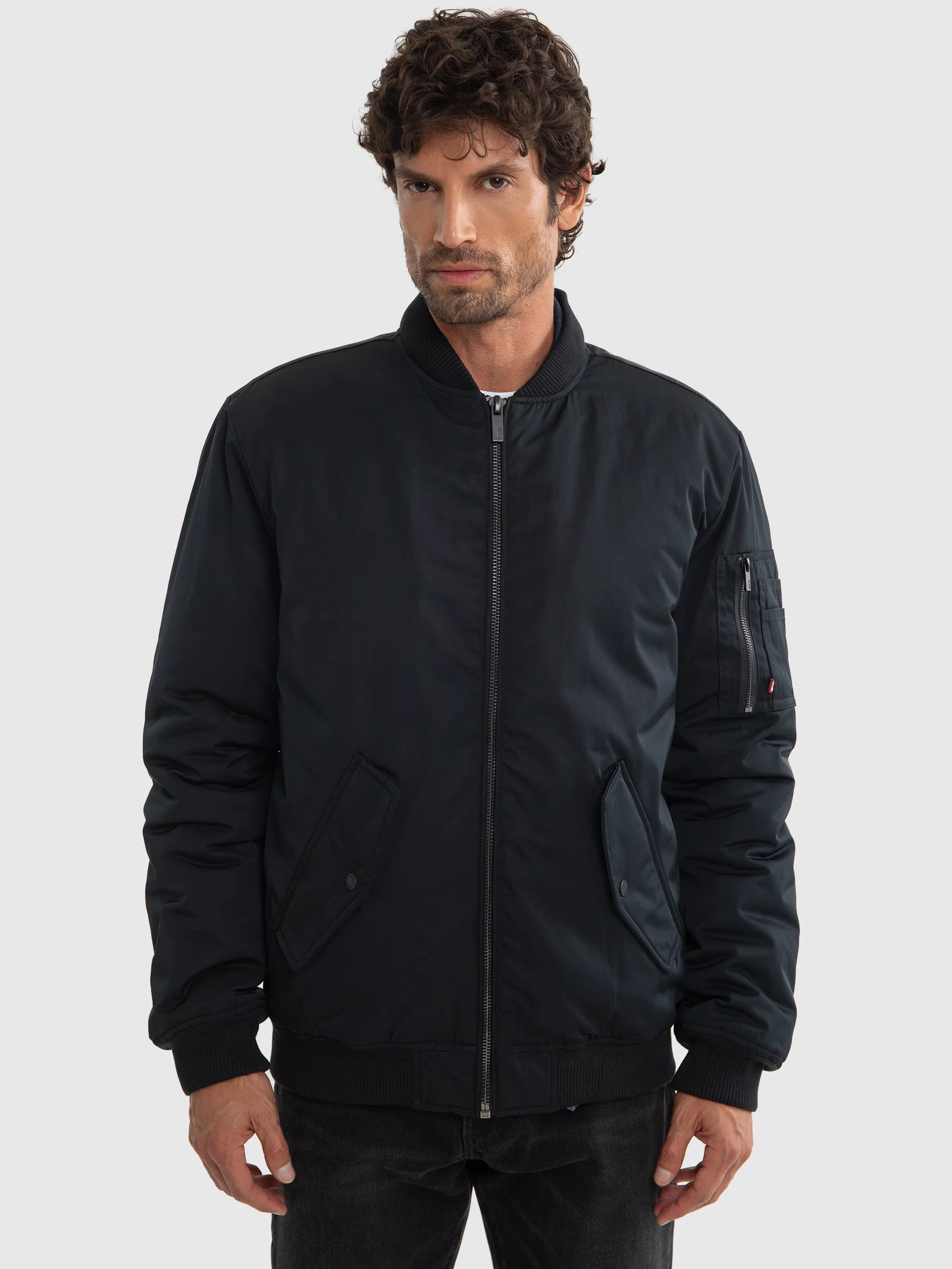 Kurtka męska bomberka z kołnierzem z futerka czarna Dekseb 906