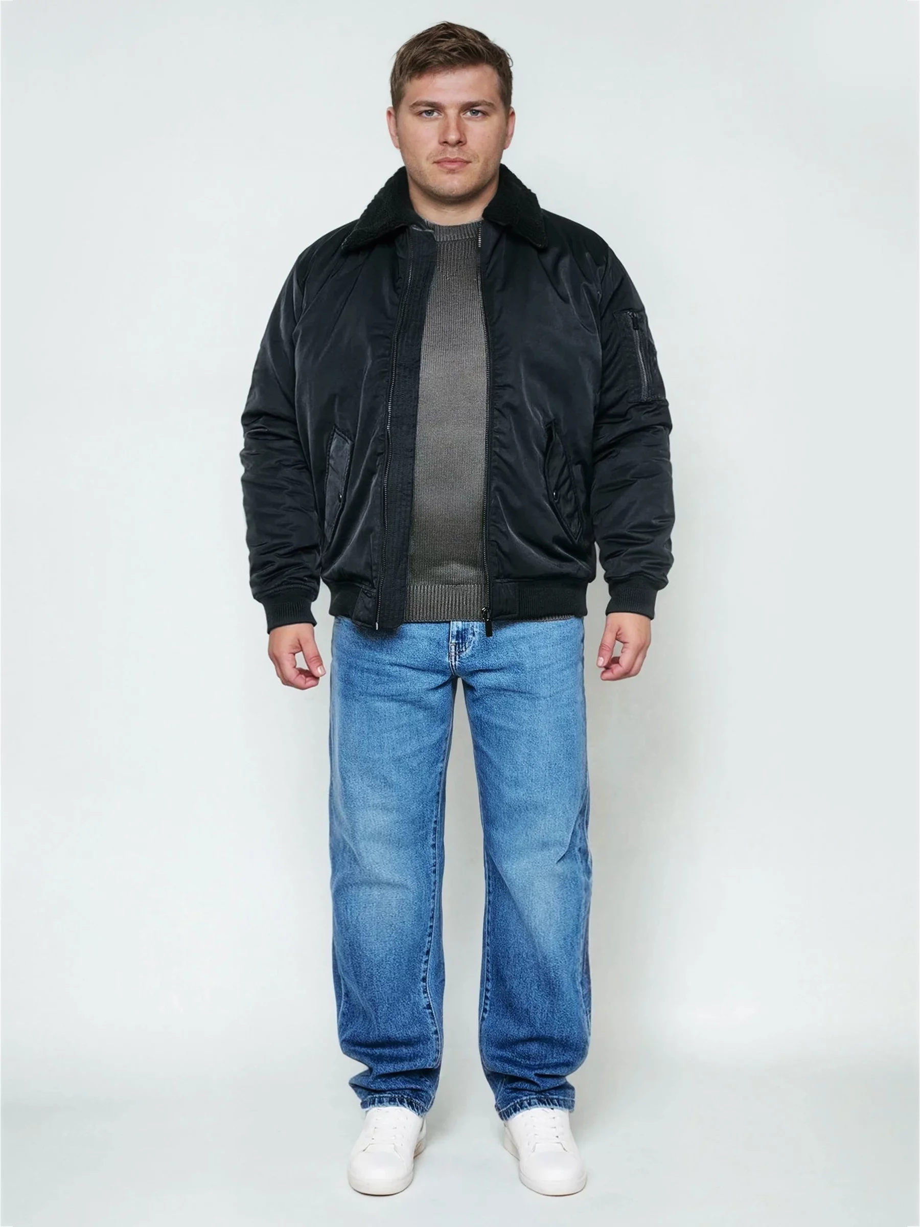 Kurtka męska bomberka z kołnierzem z futerka czarna Dekseb 906