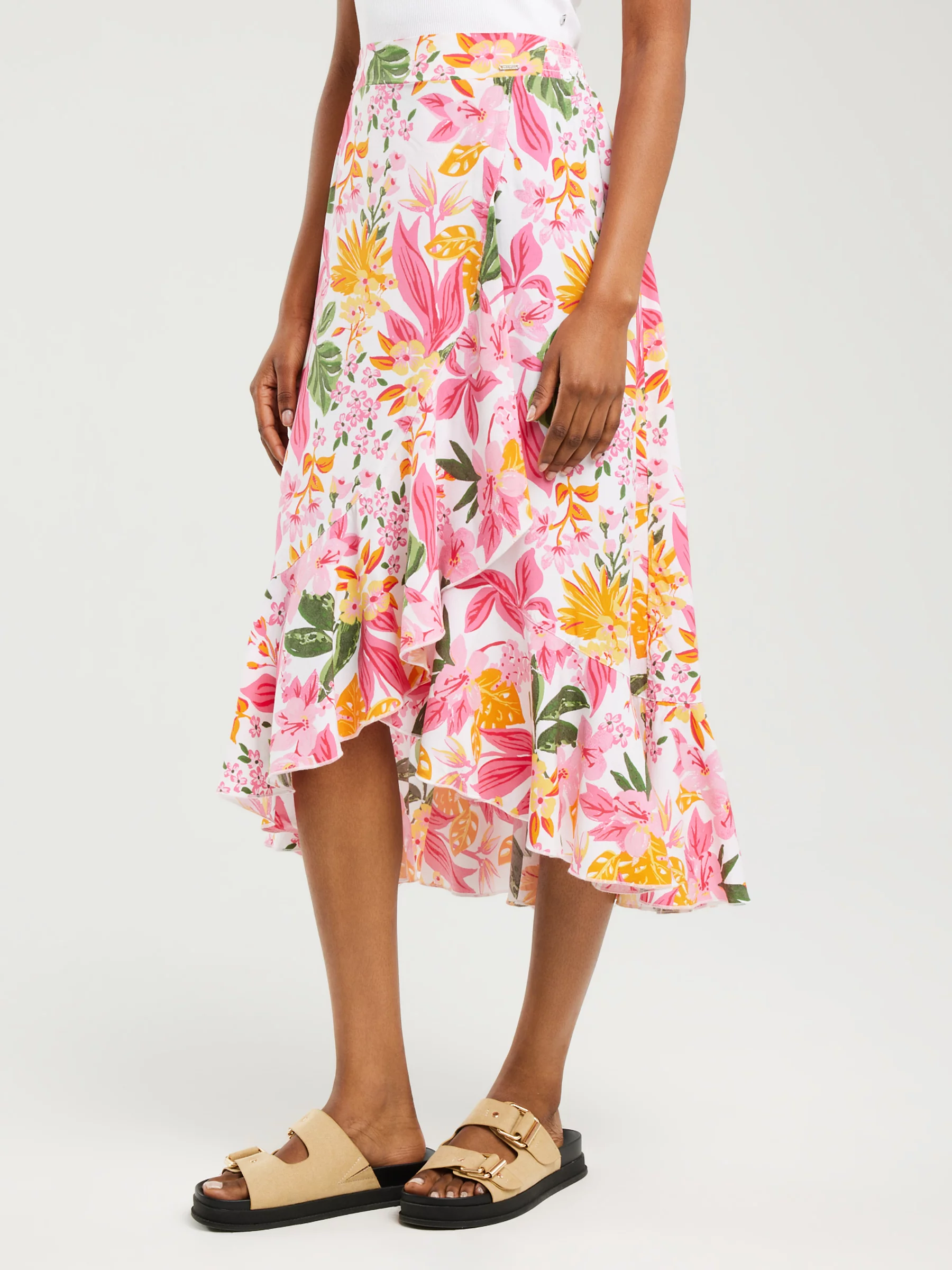 Spódnica damska midi z wiskozy z falbaną w kwiaty Tyla 000