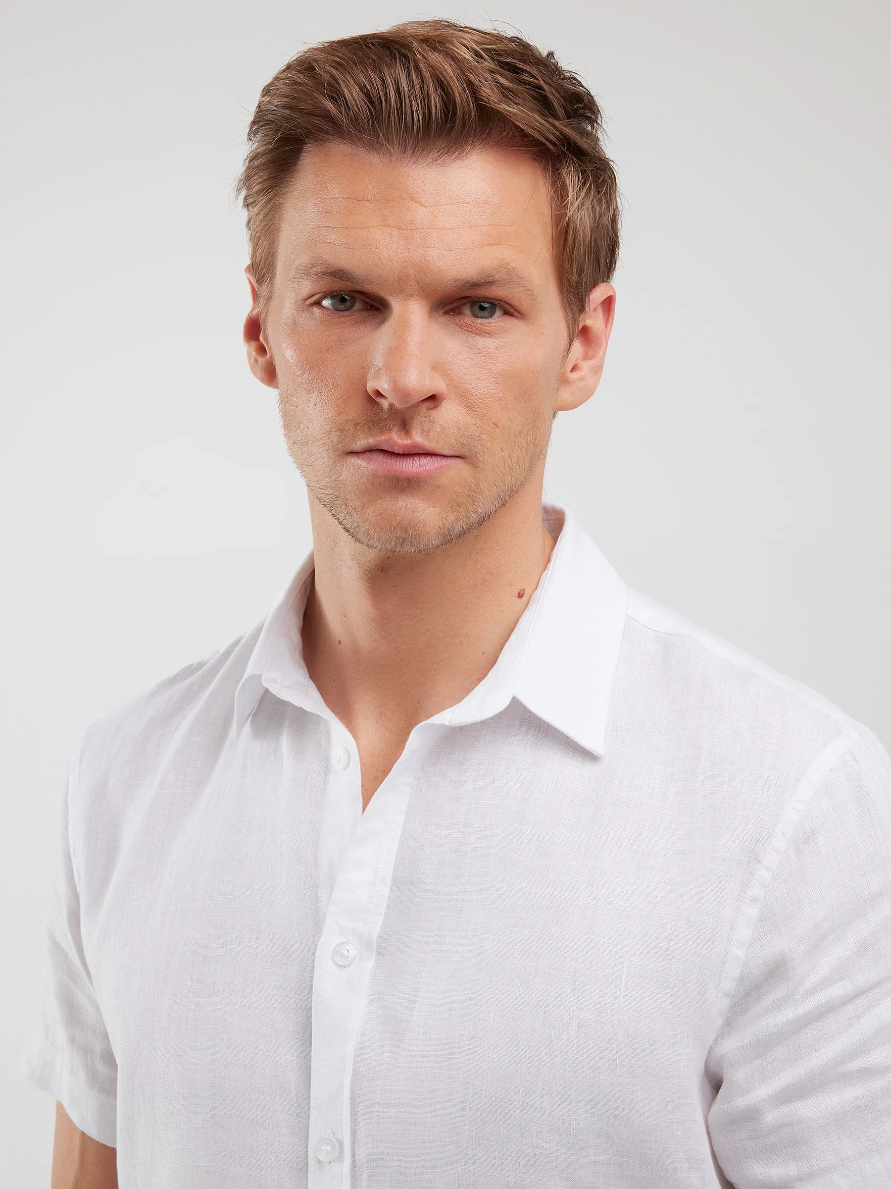 Lniana koszula męska z krótkim rękawem biała Liners 101