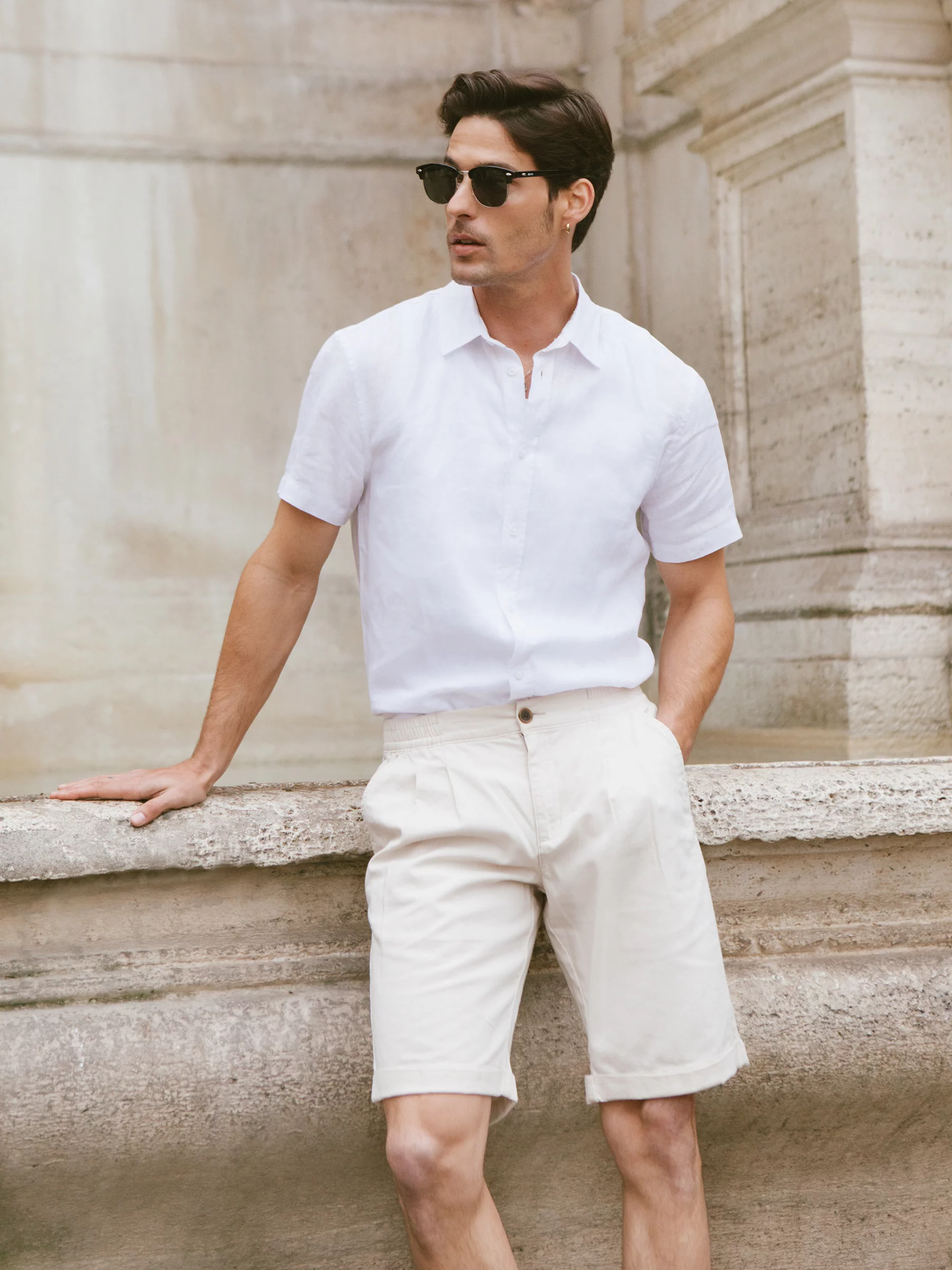 Lniana koszula męska z krótkim rękawem biała Liners 101