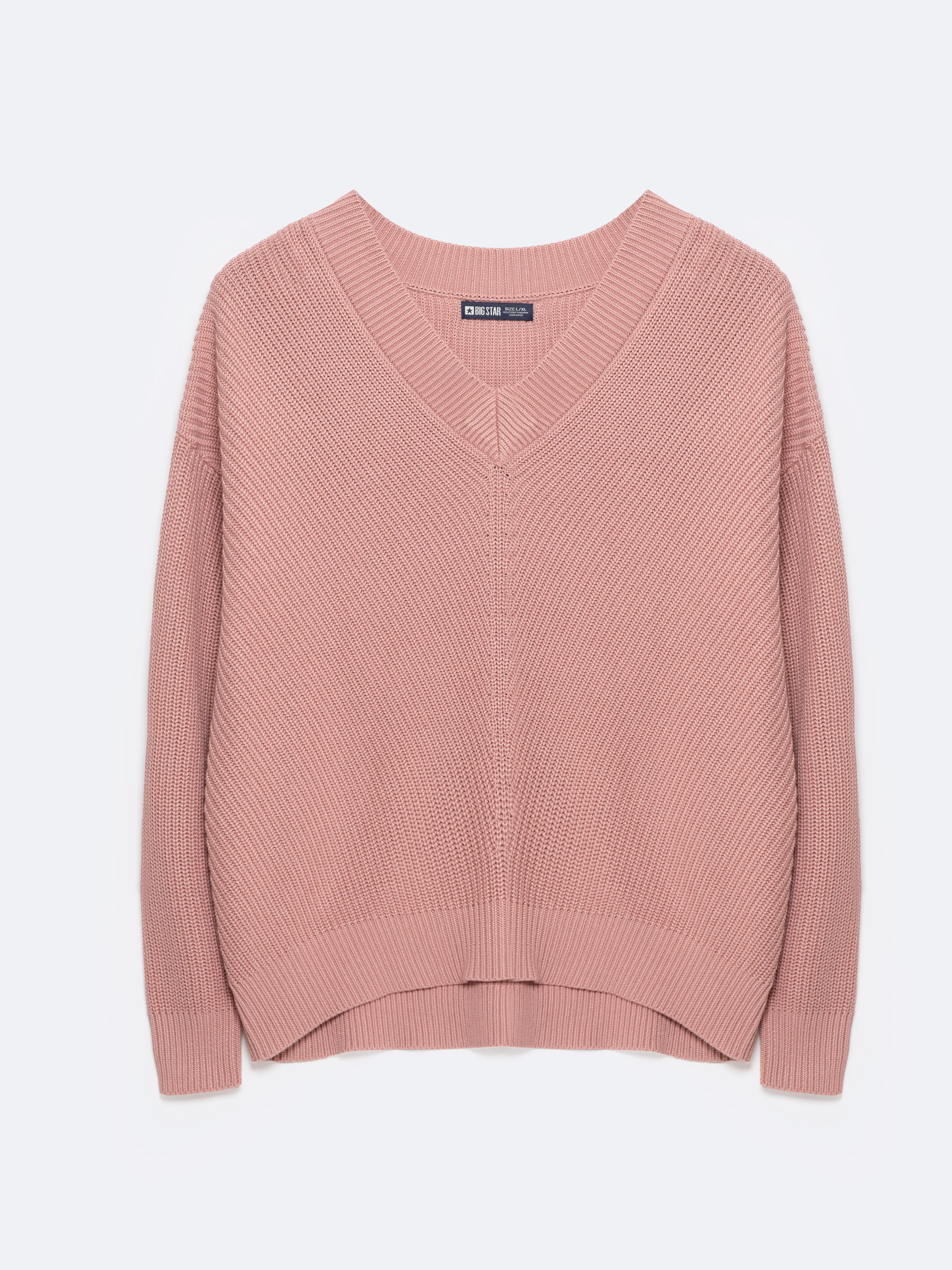 Sweter damski z wiskozy z dekoltem v-neck różowy Cyntiana 600