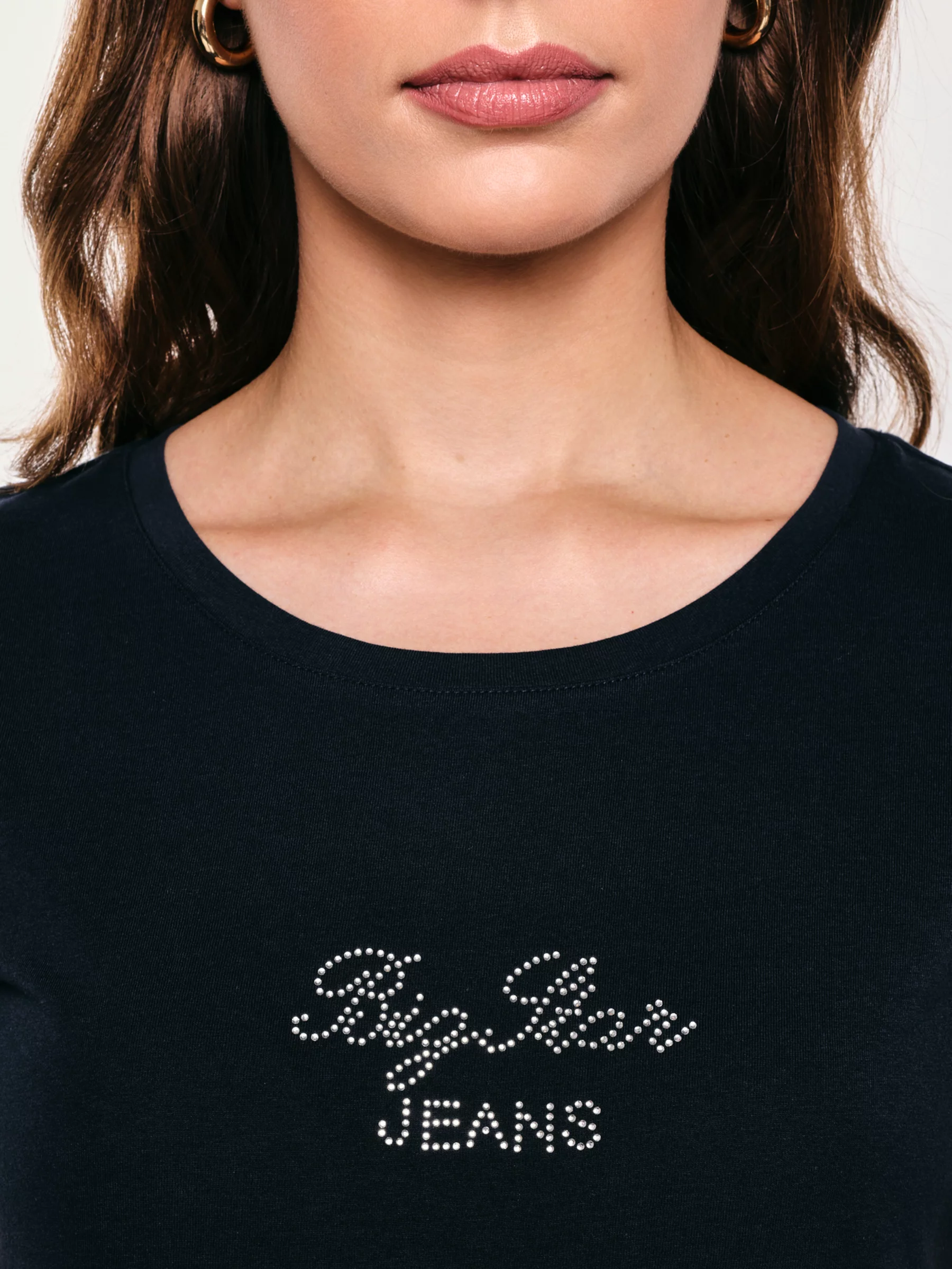 Koszulka damska z napisem z cyrkonii granatowa Malvina 403