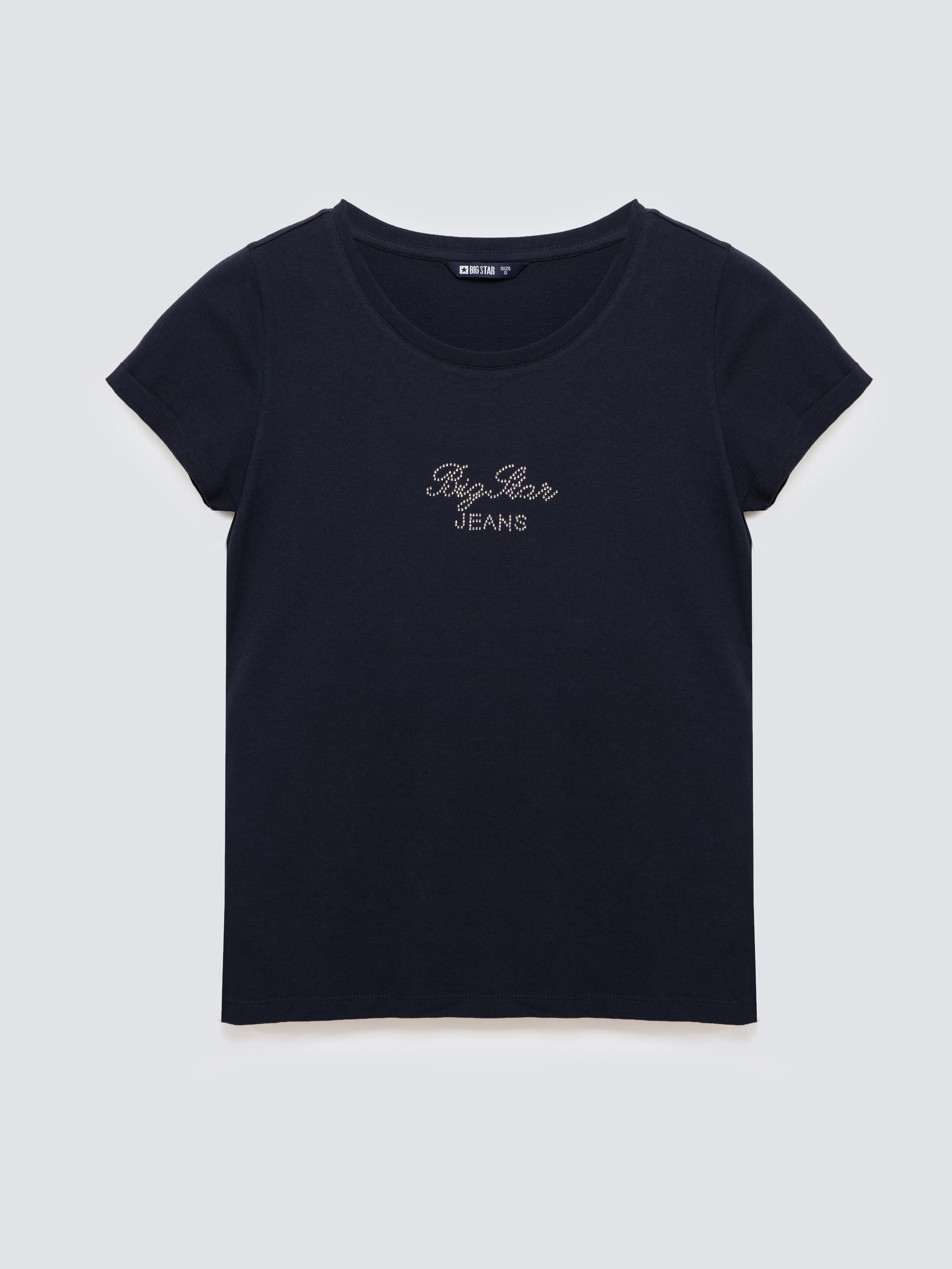 Koszulka damska z napisem z cyrkonii granatowa Malvina 403