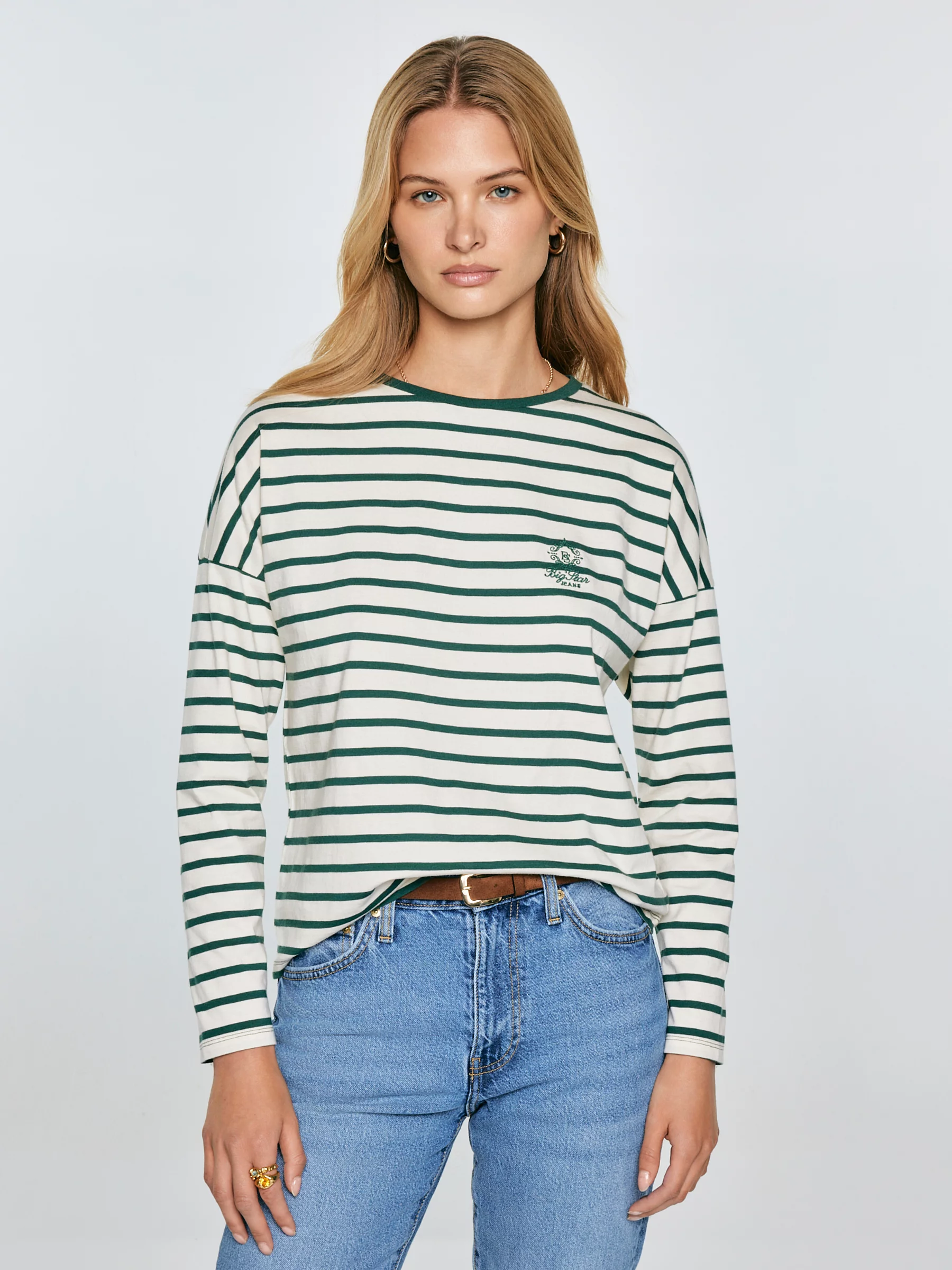 Bluzka damska w paski beżowo-zielone Alerra 304