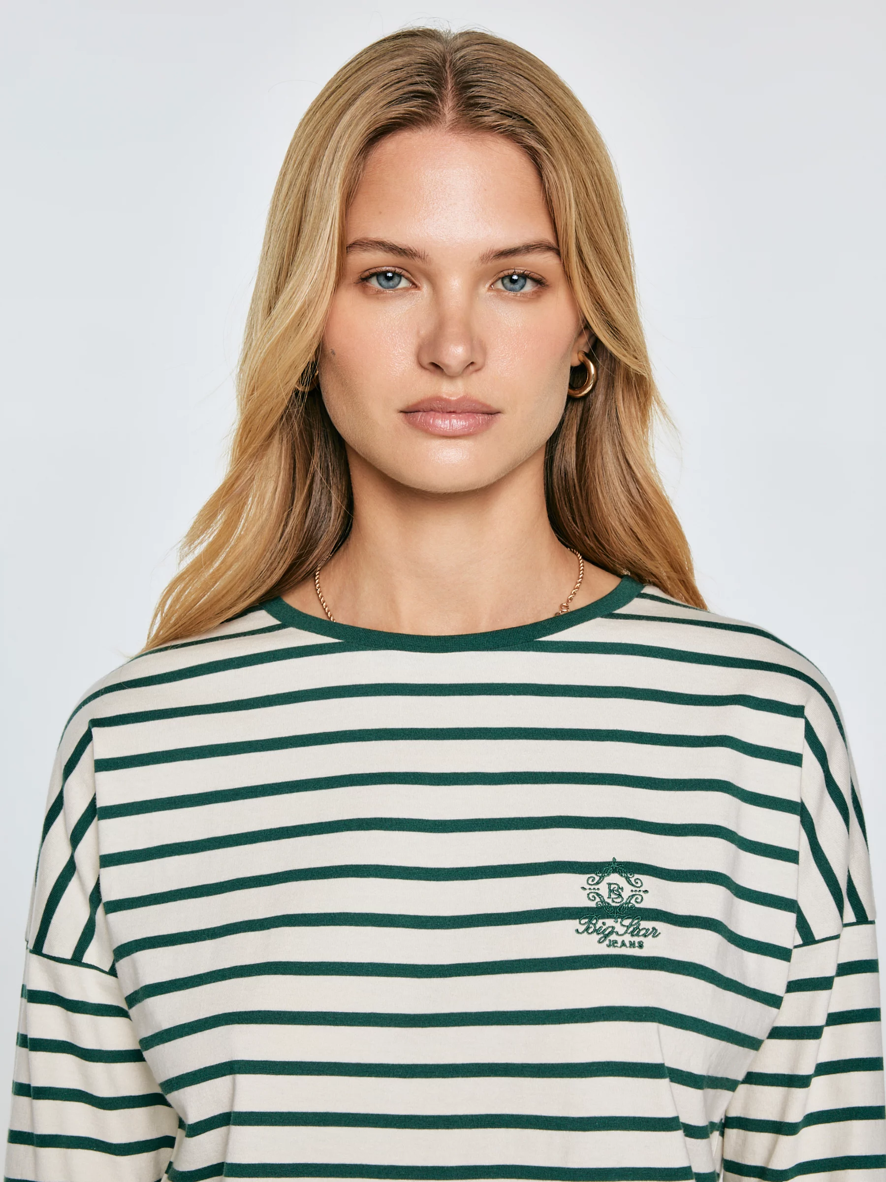 Bluzka damska w paski beżowo-zielone Alerra 304