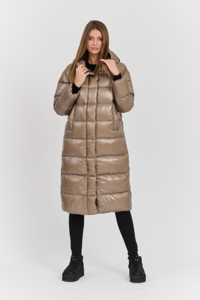 HETREGO Beżowy damski płaszcz puchowy Tara Woman Oversized Quilted Coat, Rozmiar 36 EU - 40 IT