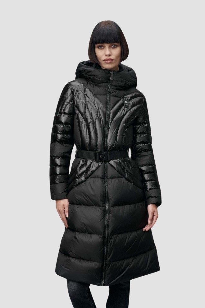 BLAUER Czarny damski płaszcz Quincy Raincoat Long Jackets, Rozmiar M