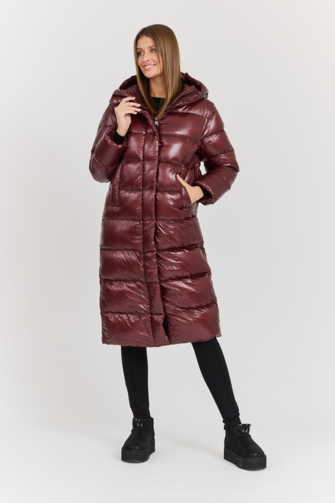 HETREGO Bordowy damski płaszcz puchowy Tara Woman Oversized Quilted Coat, Rozmiar 40 EU - 44 IT