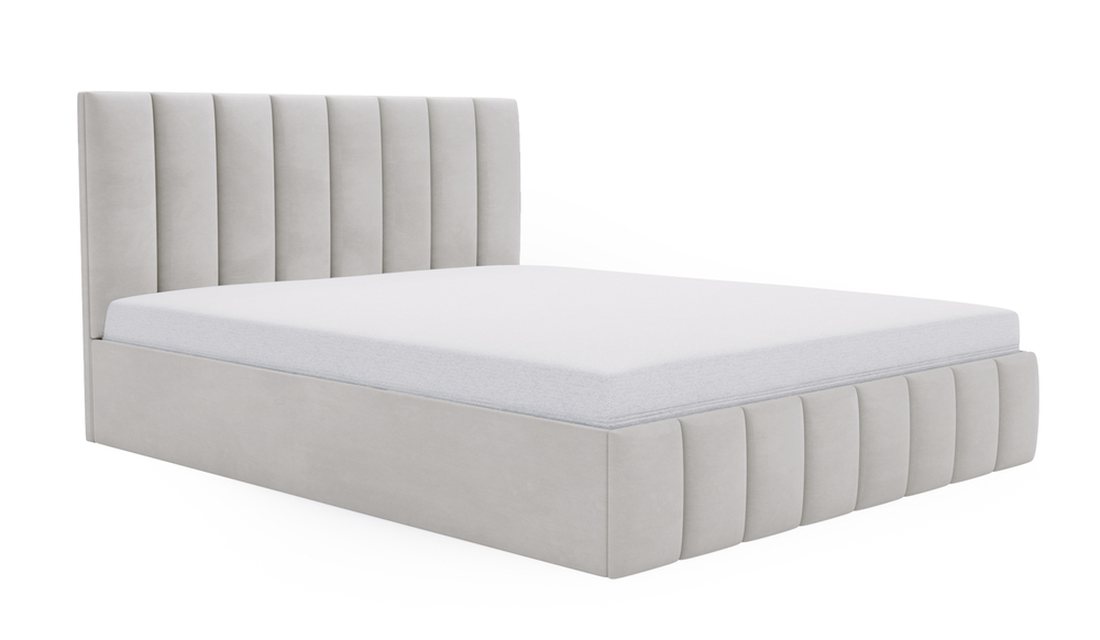 SELSEY Łóżko tapicerowane 180x200 cm Buenio z pojemnikiem szarobeżowe velvet hydrofobowy