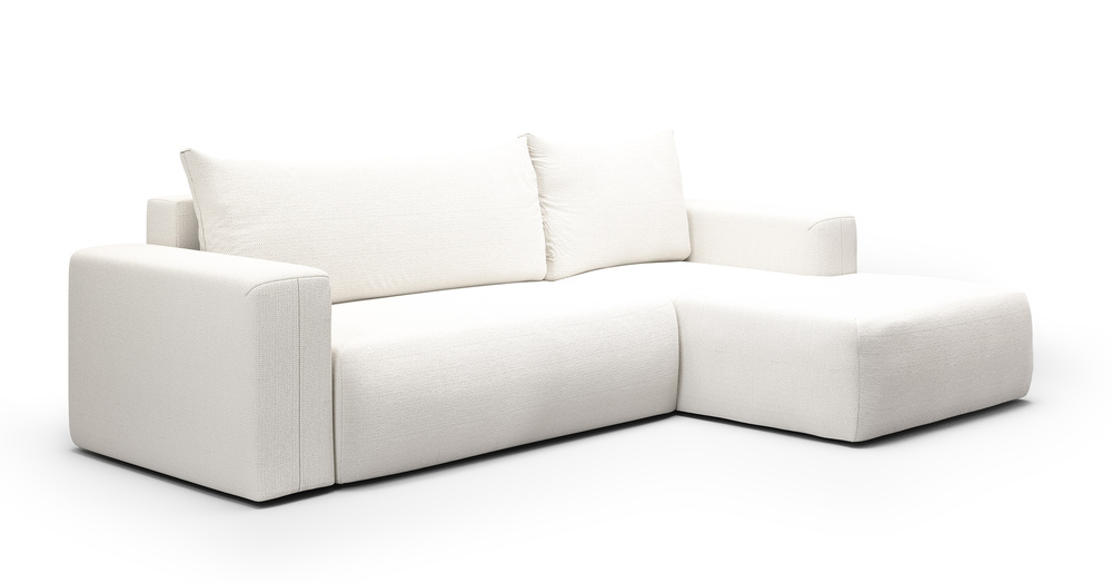 SELSEY Narożnik z funkcją spania Lummi L-kształtny z pojemnikiem biały szenil hydrofobowy prawostronny