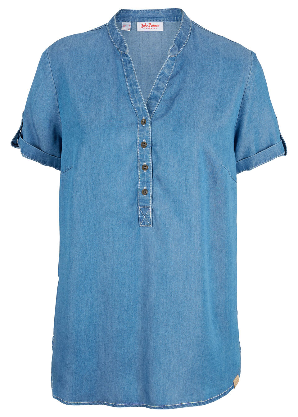 Bluzka dżinsowa TENCEL™ Lyocell, krótki rękaw bonprix niebieski