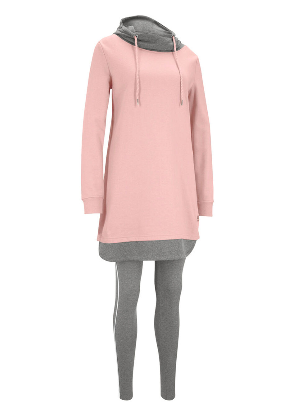 DłUGA BLUZA DRESOWA Z LEGGINSAMI (2 CZęśCI) BONPRIX STARY JASNORóżOWY – SZARY MELANż rozmiar 36/38;40/42;44/46;48/50