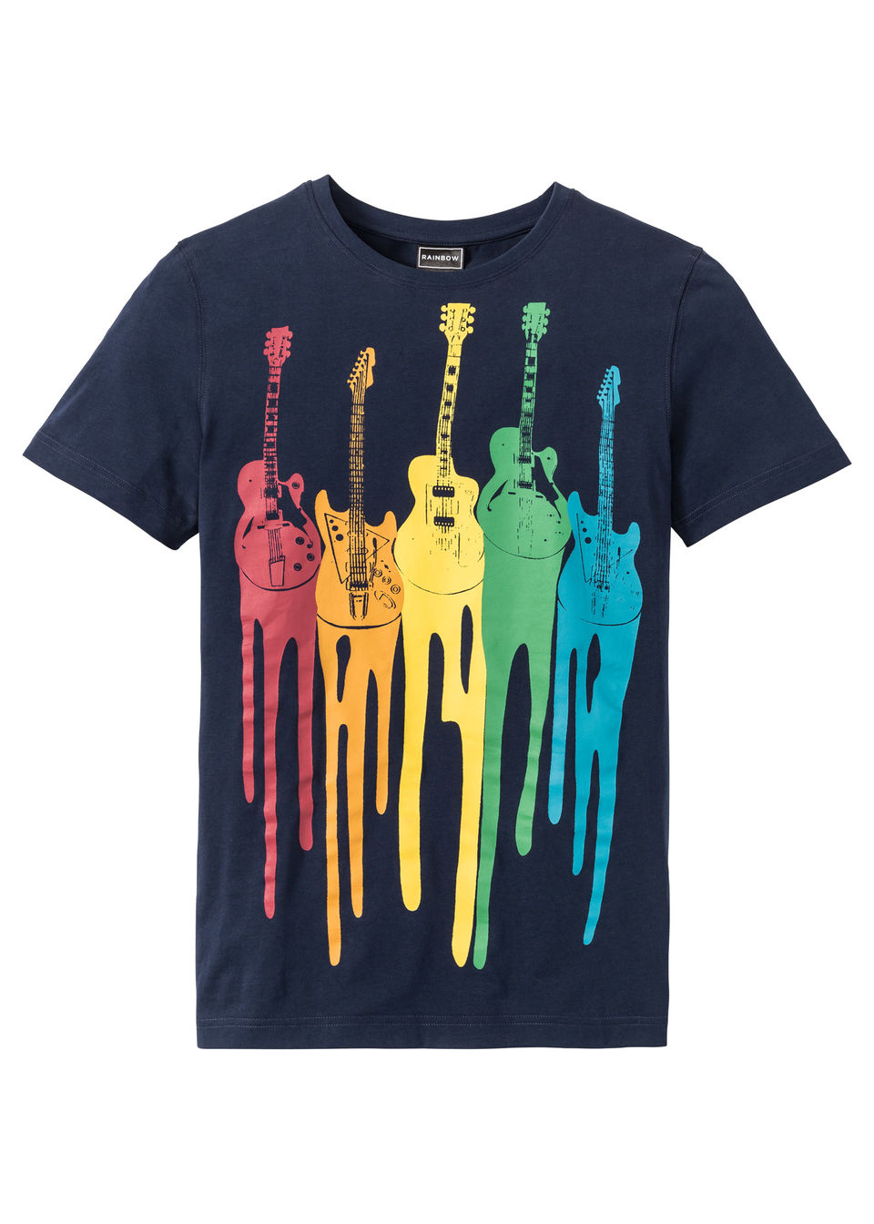 T-SHIRT SLIM FIT BONPRIX CIEMNONIEBIESKI Z NADRUKIEM rozmiar 44/46 (S);48/50 (M);52/54 (L);56/58 (XL);60/62 (XXL);64/66 (3XL);68/70 (4XL)