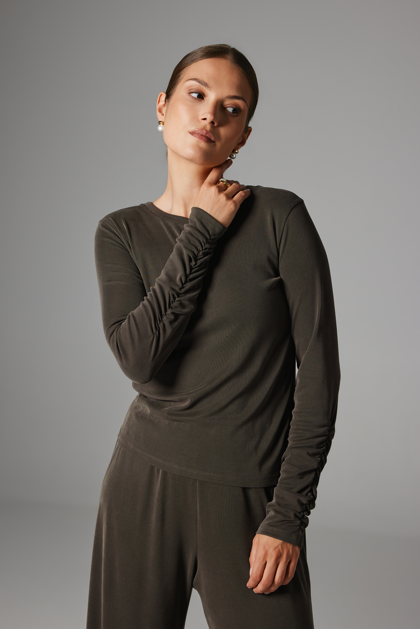 BLUZKA BEVERLY SZARO- BRĄZOWA S - Flawless