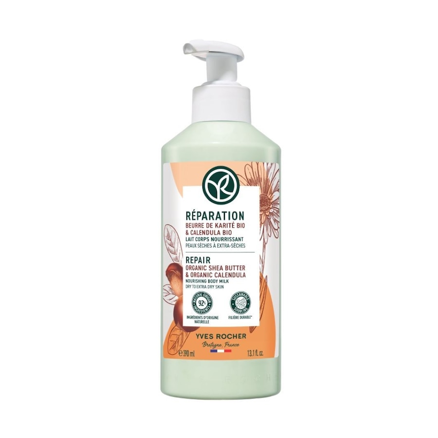 Yves Rocher ODŻYWCZE MLECZKO DO CIAŁA MASŁO KARITE BIO I NAGIETEK BIO 390 ML Balsamy do ciała 390 ml
