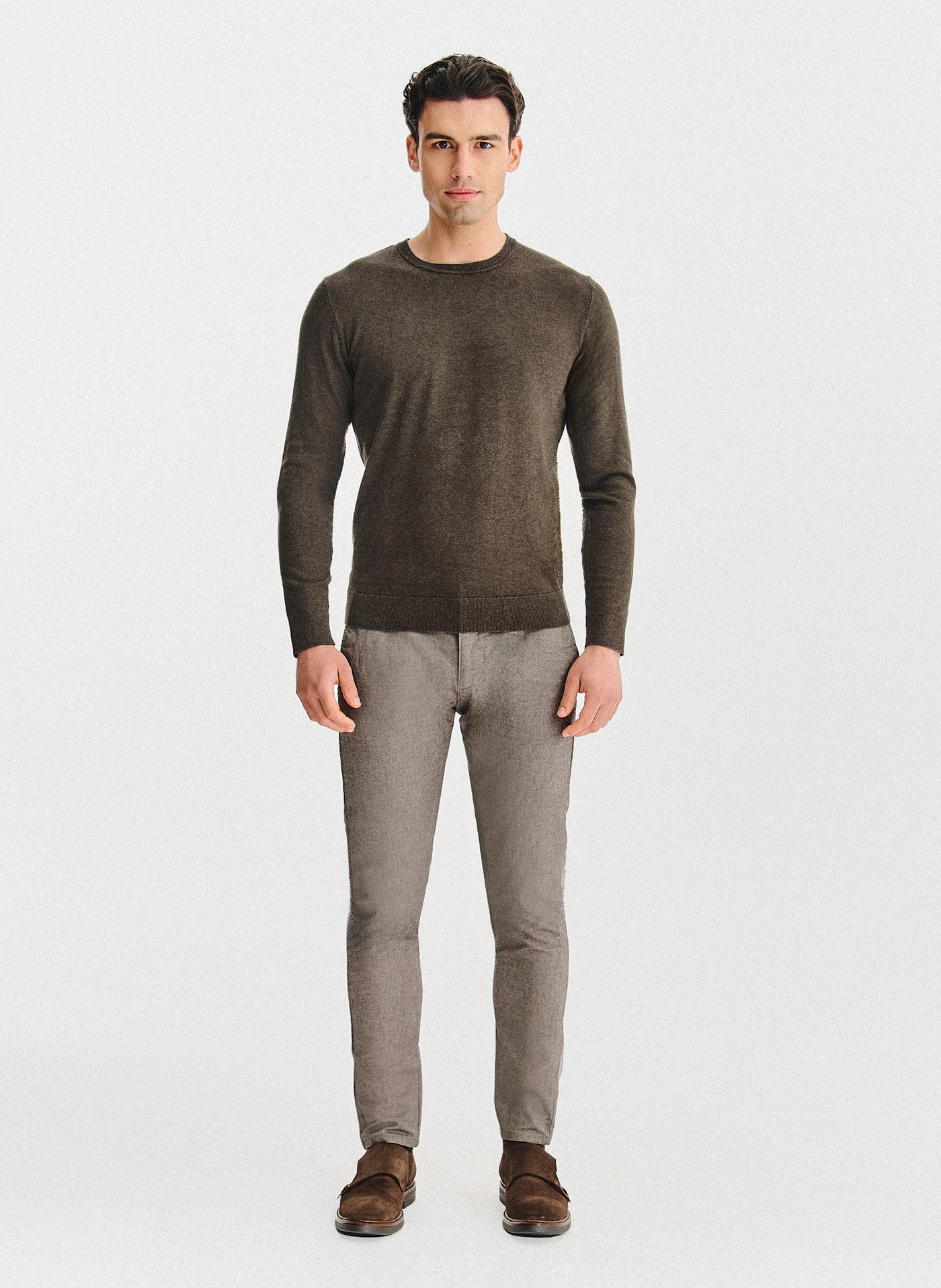 Brązowy sweter męski o-neck - Pako Lorente