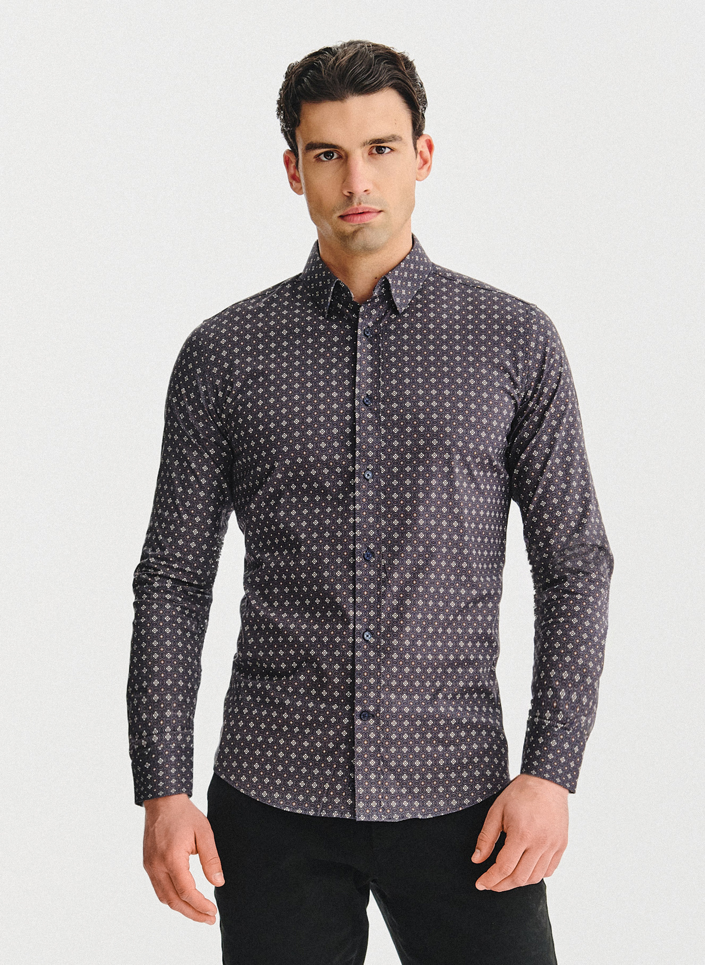 PAKO LORENTE - Brązowa koszula mikrowzór - Pako Lorente