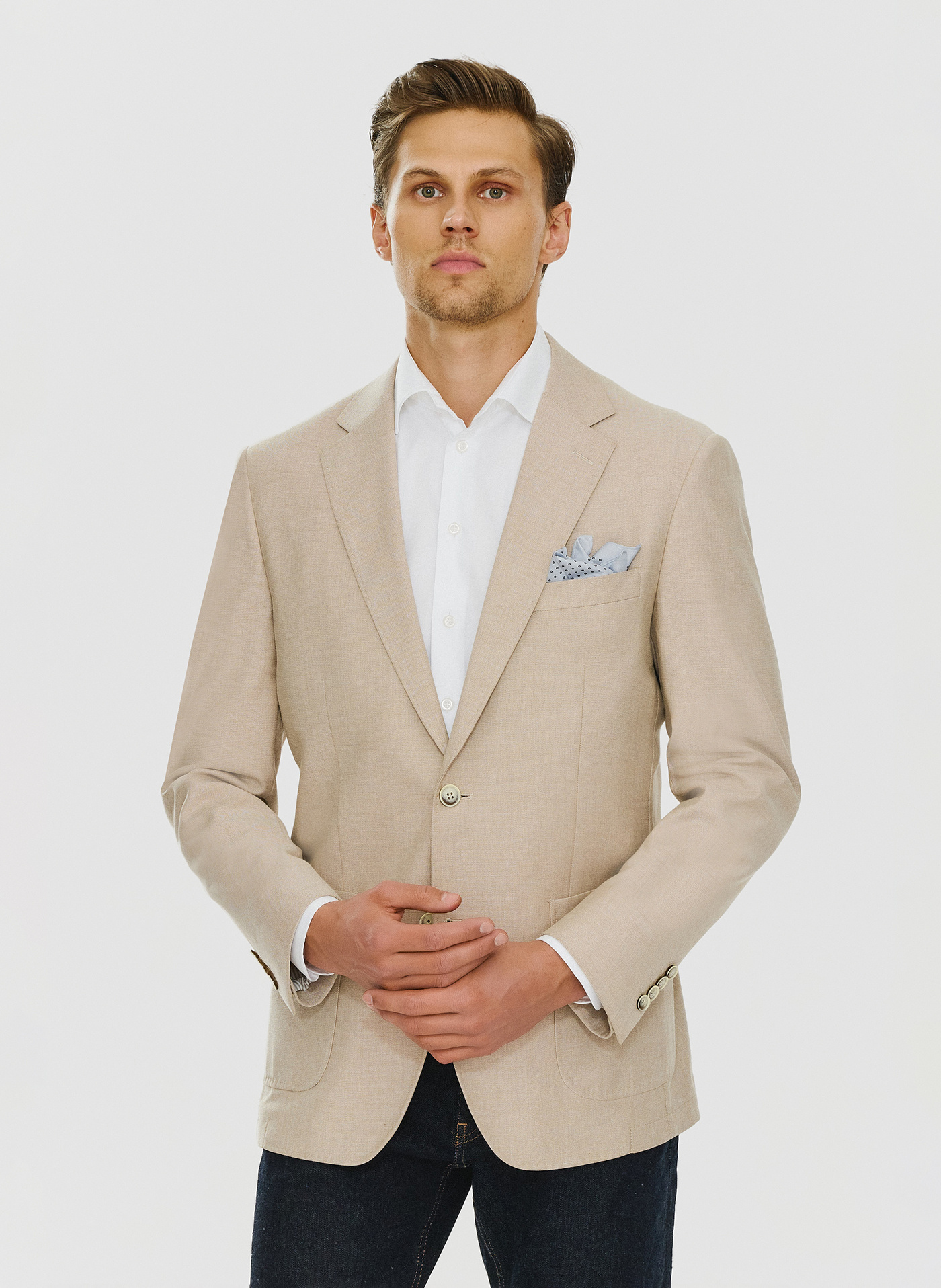 Beżowa marynarka męska bez podszewki - Pako Lorente