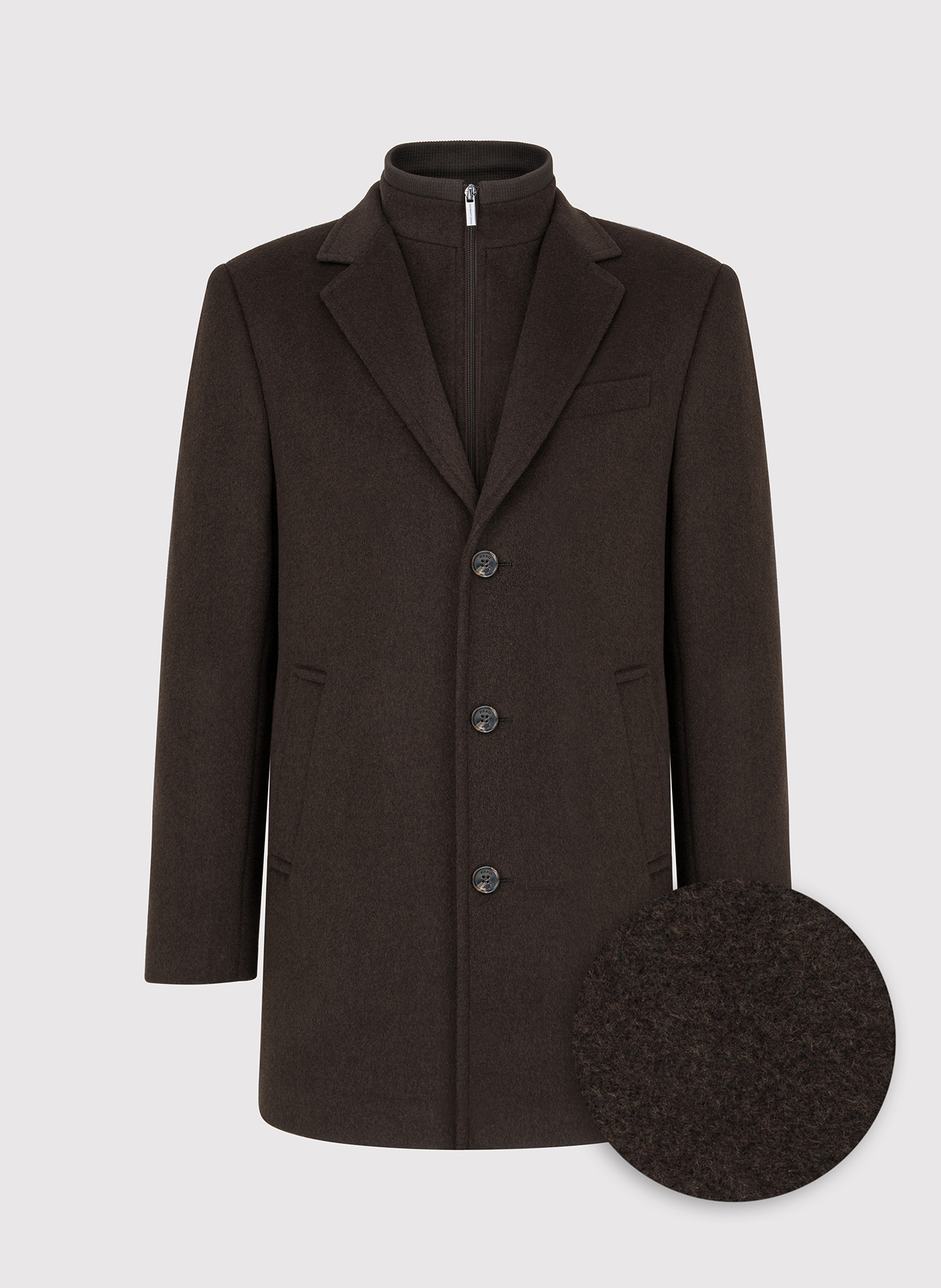 Brązowy płaszcz męski z odpinaną stójką - Pako Lorente