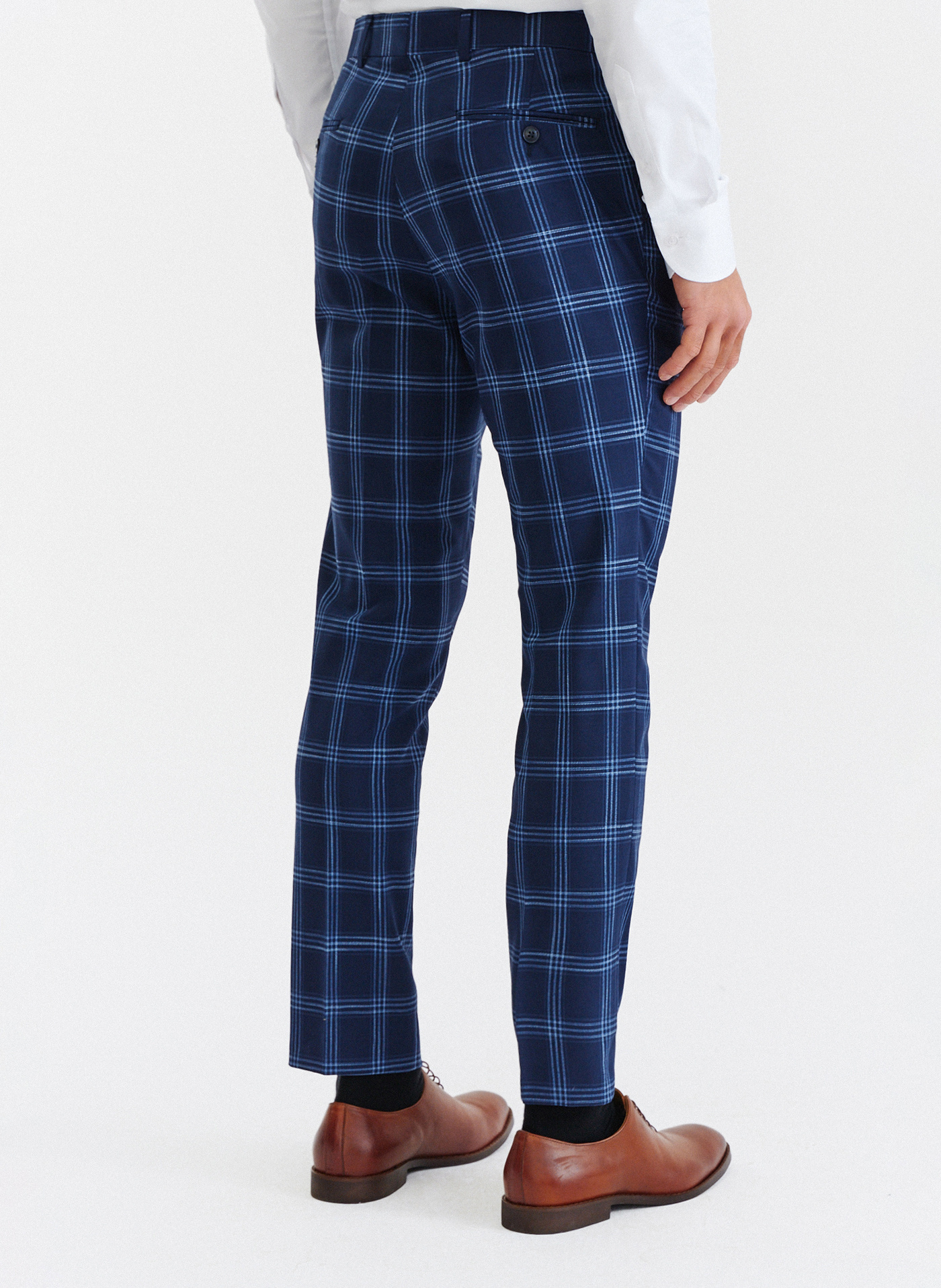 Granatowe spodnie garniturowe w niebieską kratę - Pako Lorente